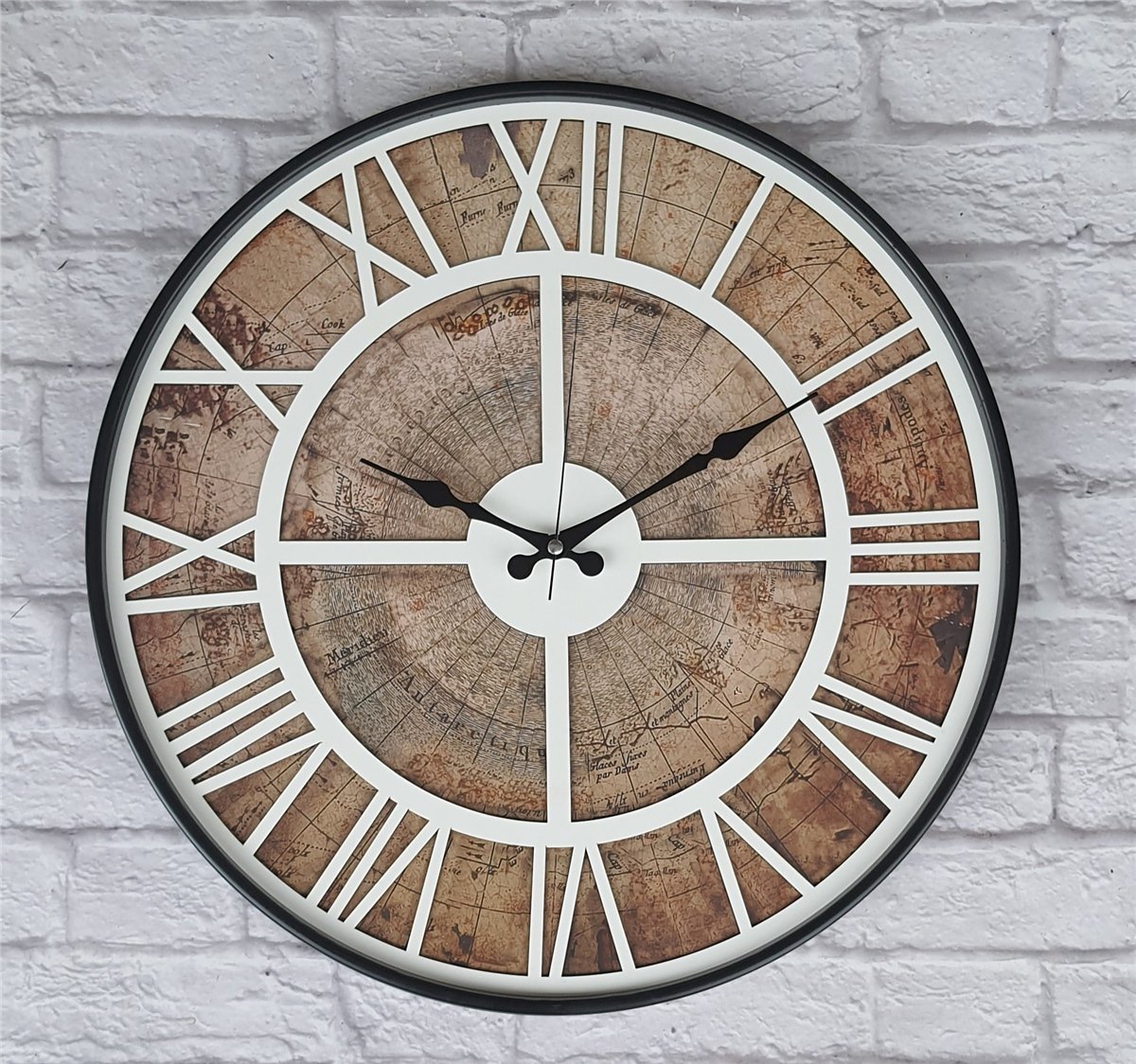 Markakanvas Siyah Metal Kasalı Eski Dünya Haritalı Duvar Saati  (Çap 50 cm - 80 cm )