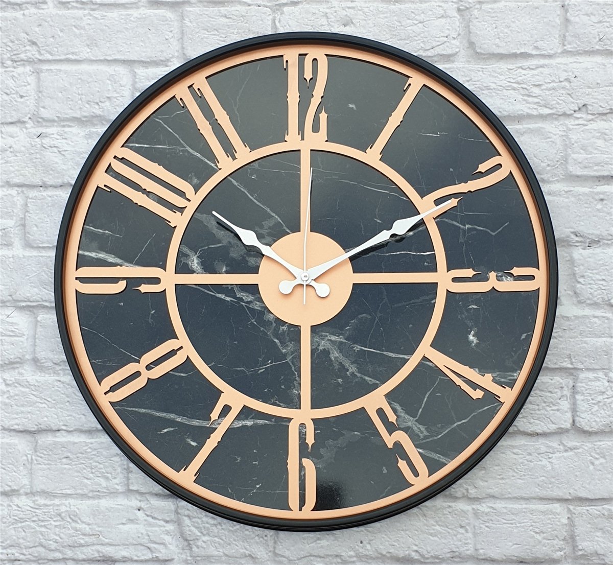 Markakanvas Siyah Metal Kasalı Mermer Desenli  Duvar Saati  ( Çap 50 cm -Çap 80 cm )