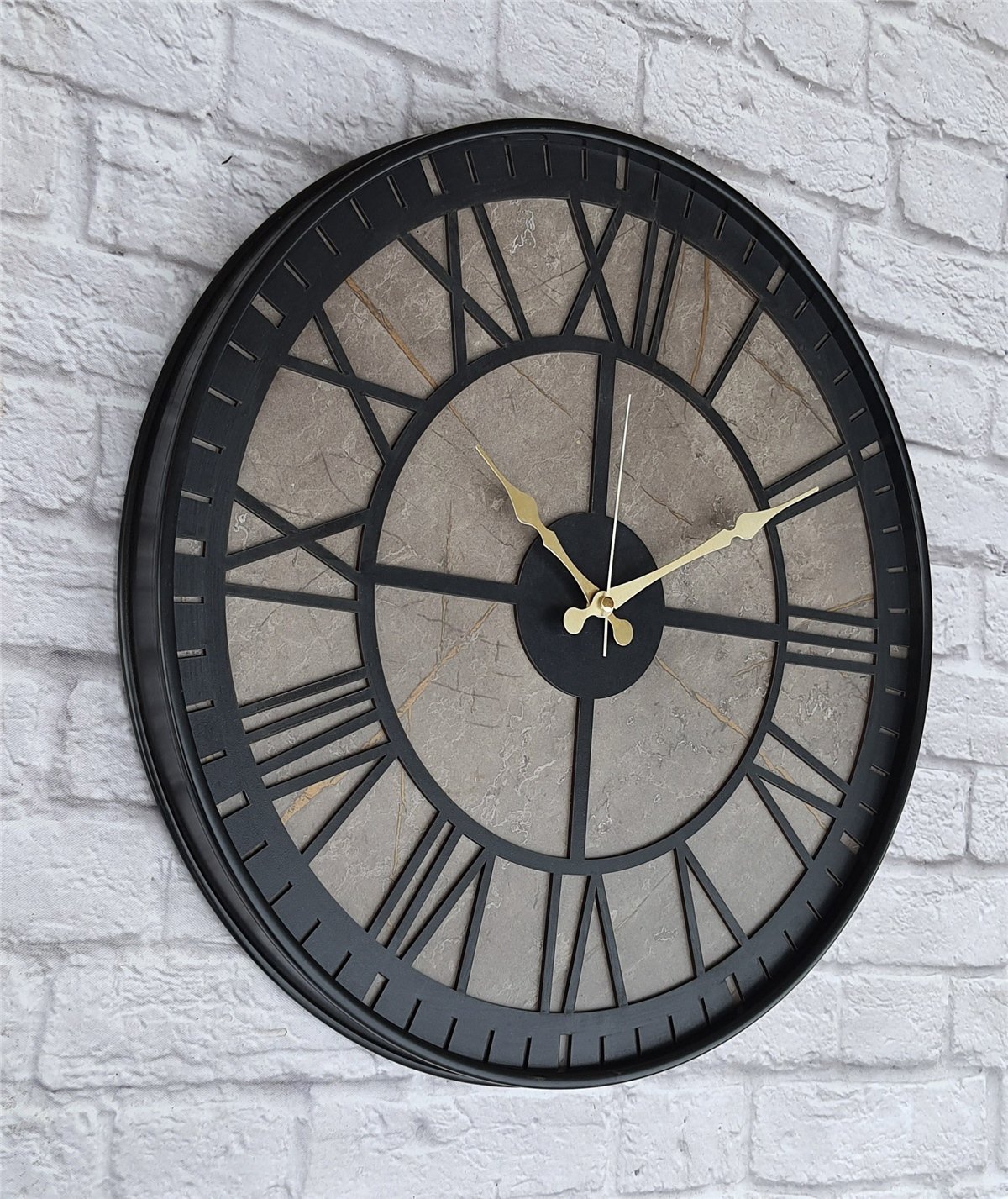 Markakanvas Siyah Metal Kasalı Mermer Desenli  Duvar Saati  ( Çap 50 cm -Çap 80 cm )