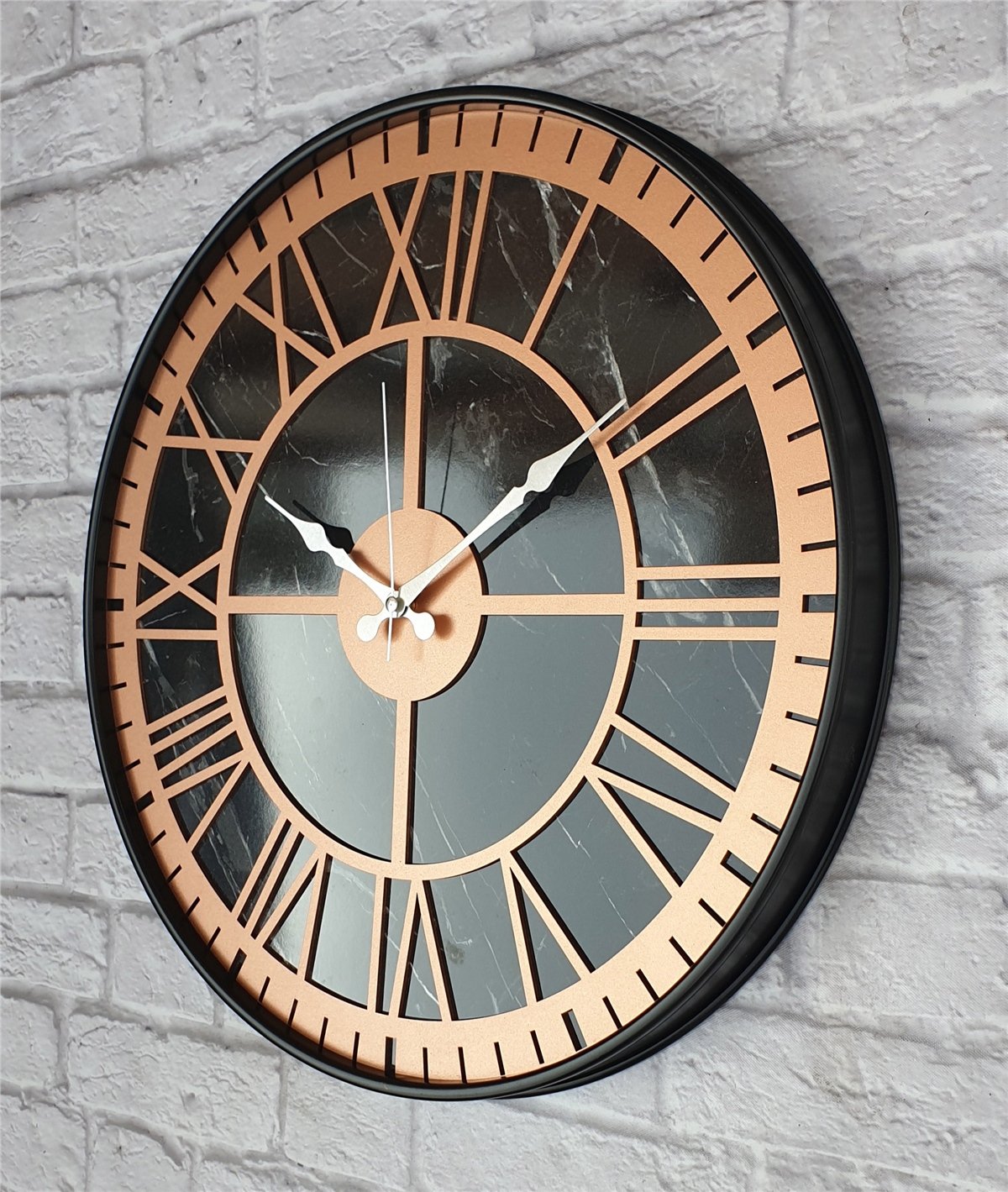 Markakanvas Siyah Metal Kasalı Mermer Desenli  Duvar Saati  ( Çap 50 cm -Çap 80 cm )