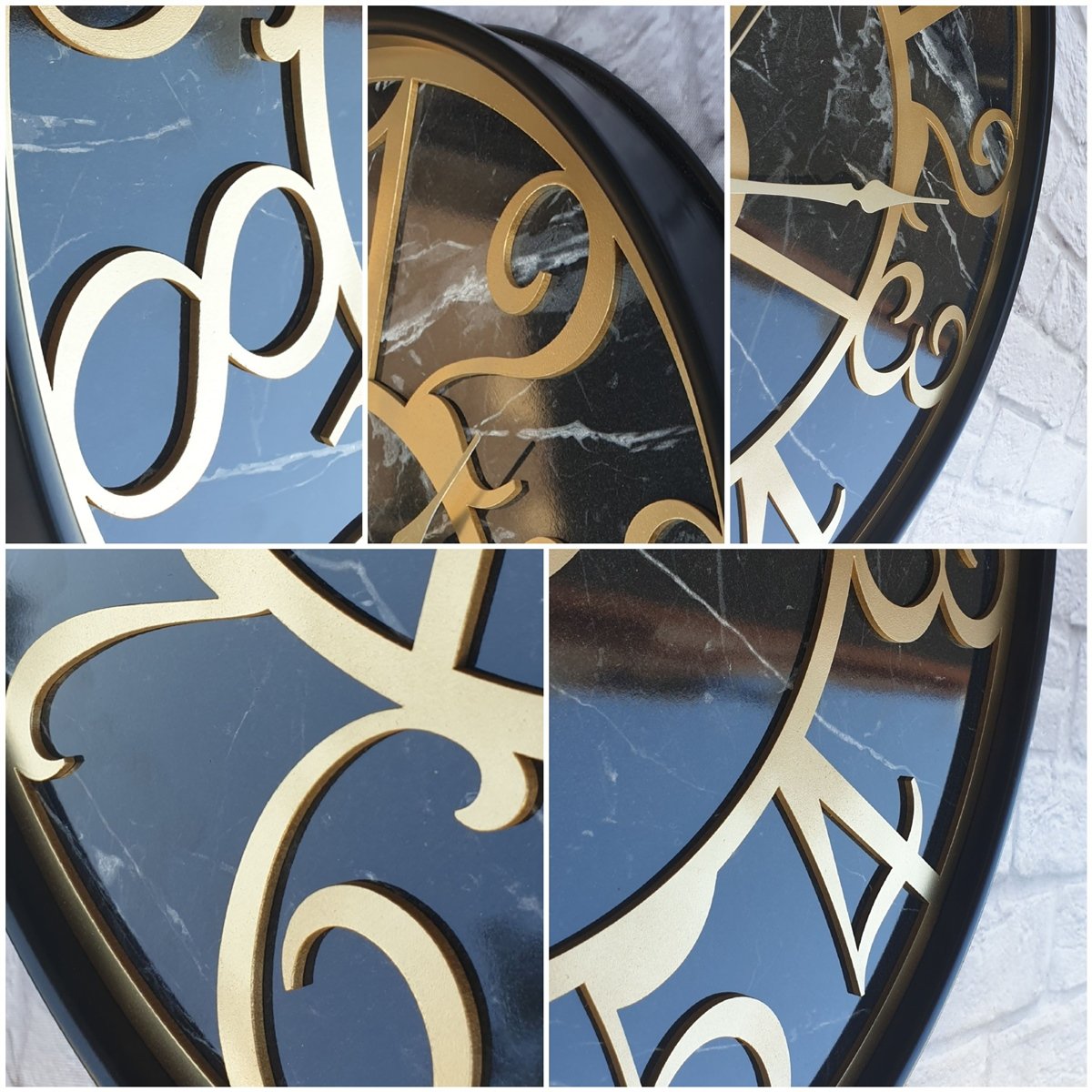 Markakanvas Siyah Metal Kasalı Mermer Desenli  Duvar Saati  ( Çap 50 cm -Çap 80 cm )
