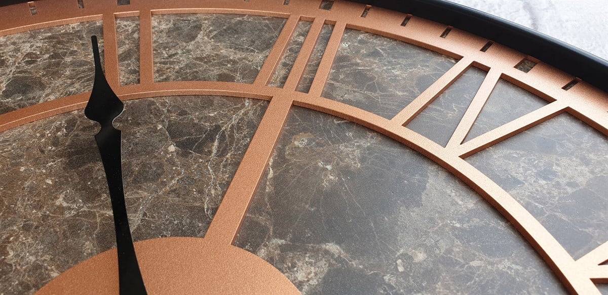 Markakanvas Siyah Metal Kasalı Mermer Desenli  Duvar Saati  ( Çap 50 cm -Çap 80 cm )