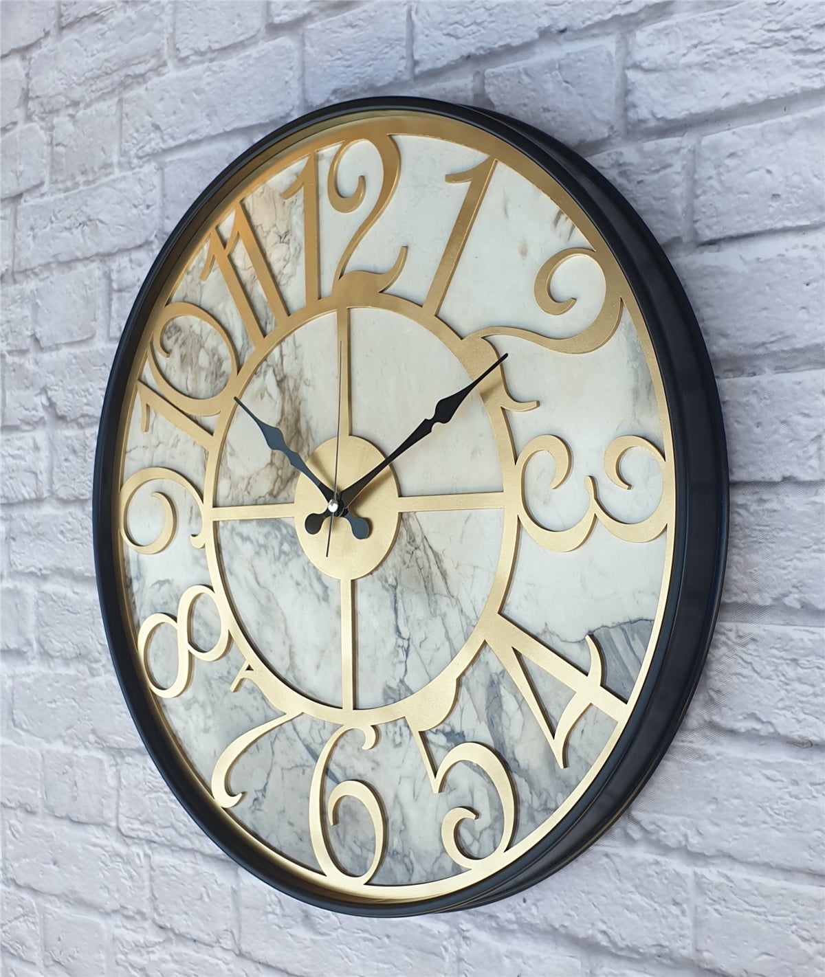Markakanvas Siyah Metal Kasalı Mermer Desenli  Duvar Saati  ( Çap 50 cm -Çap 80 cm )