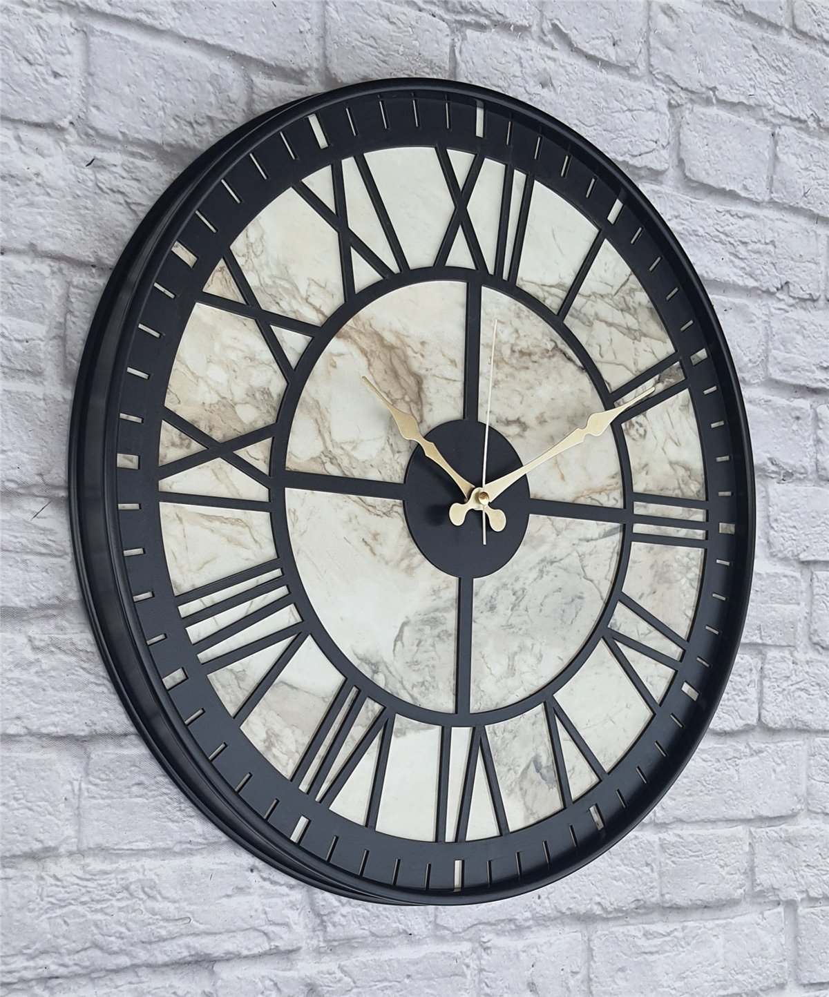 Markakanvas Siyah Metal Kasalı Mermer Desenli  Duvar Saati  ( Çap 50 cm -Çap 80 cm )
