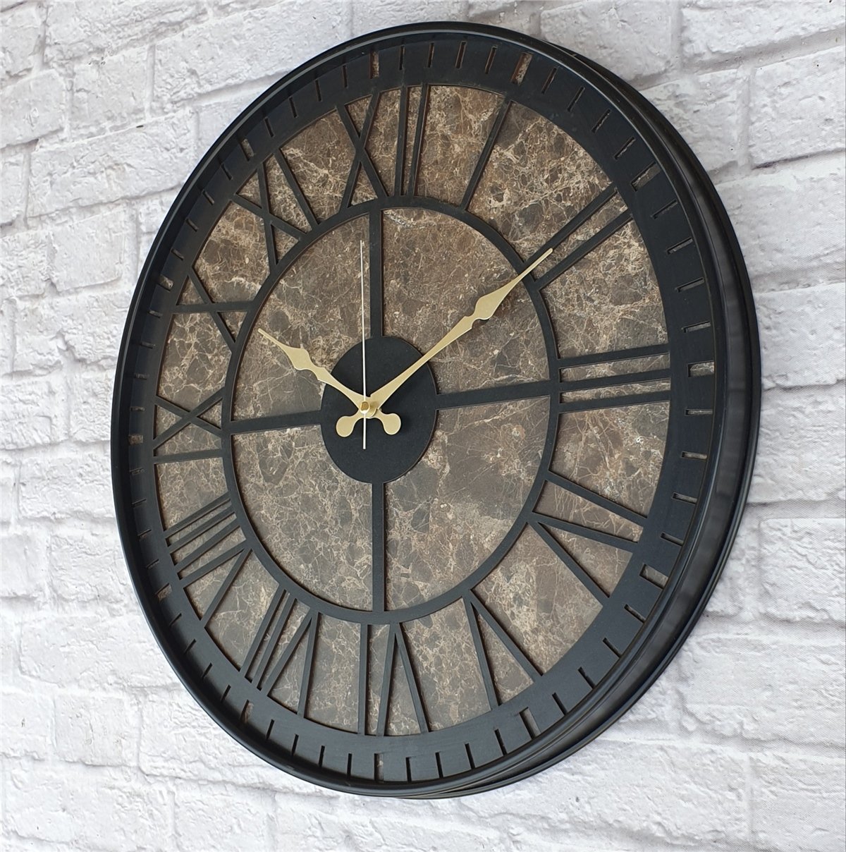 Markakanvas Siyah Metal Kasalı Mermer Desenli  Duvar Saati  ( Çap 50 cm -Çap 80 cm )