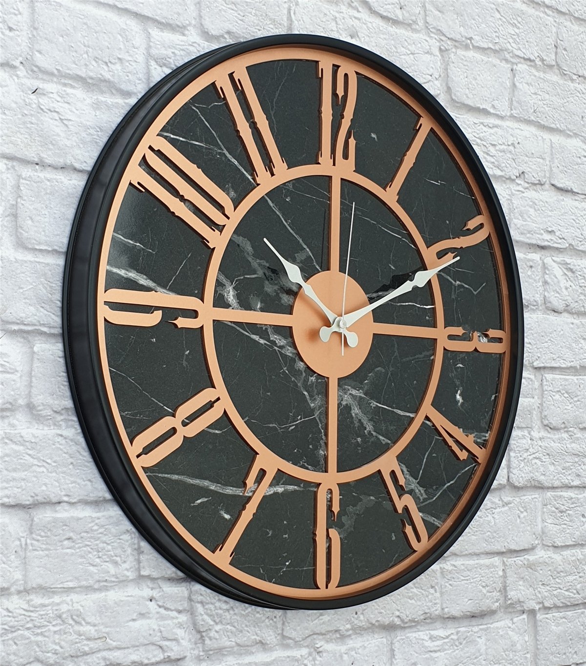 Markakanvas Siyah Metal Kasalı Mermer Desenli  Duvar Saati  ( Çap 50 cm -Çap 80 cm )