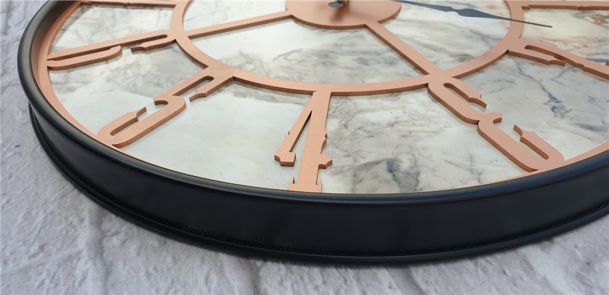 Markakanvas Siyah Metal Kasalı Mermer Desenli  Duvar Saati  ( Çap 50 cm -Çap 80 cm )