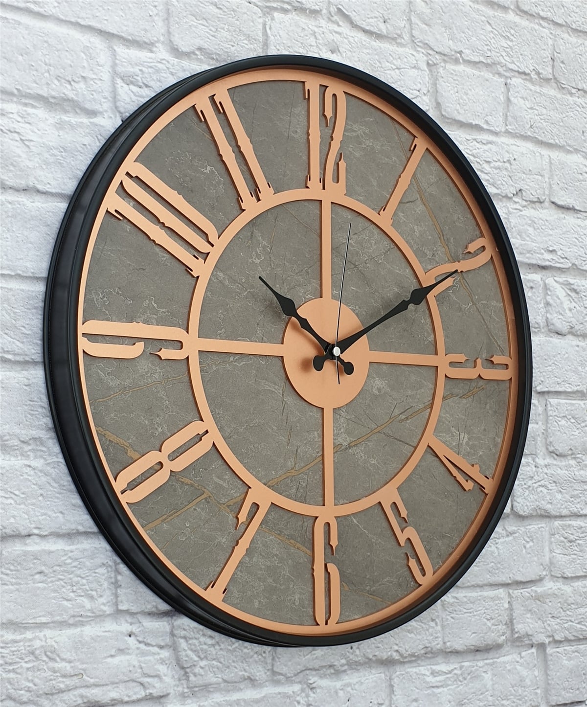 Markakanvas Siyah Metal Kasalı Mermer Desenli  Duvar Saati  ( Çap 50 cm -Çap 80 cm )