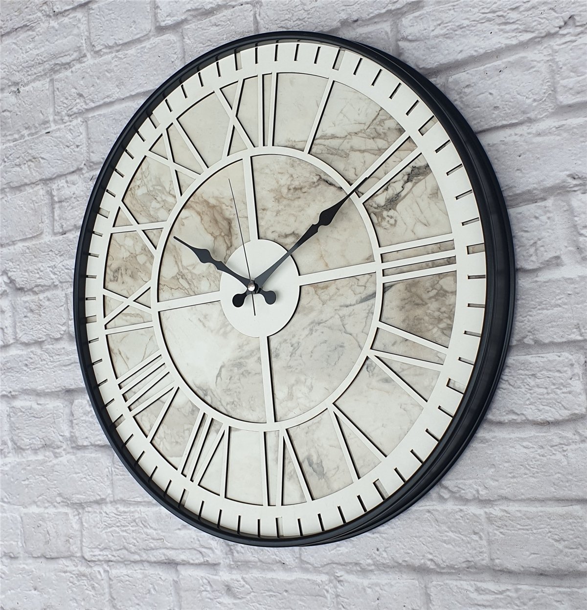 Markakanvas Siyah Metal Kasalı Mermer Desenli  Duvar Saati  ( Çap 50 cm -Çap 80 cm )