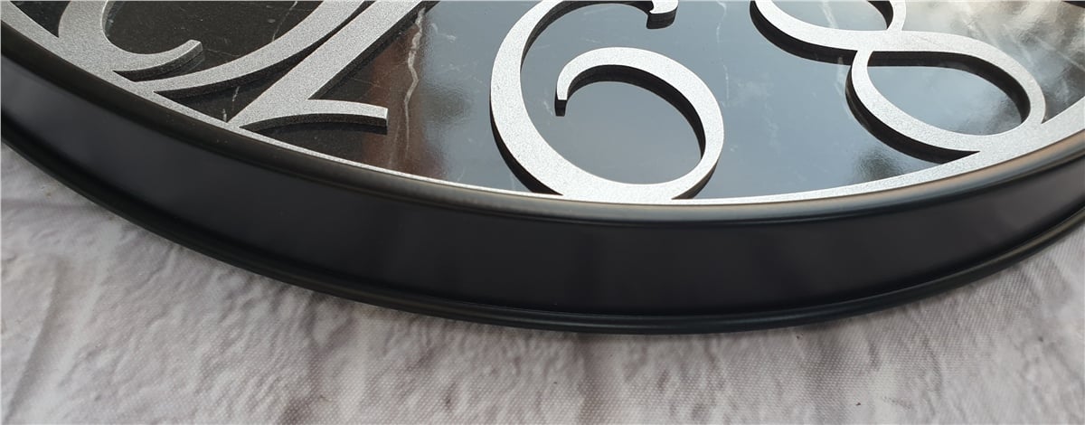 Markakanvas Siyah Metal Kasalı Mermer Desenli  Duvar Saati  ( Çap 50 cm -Çap 80 cm )