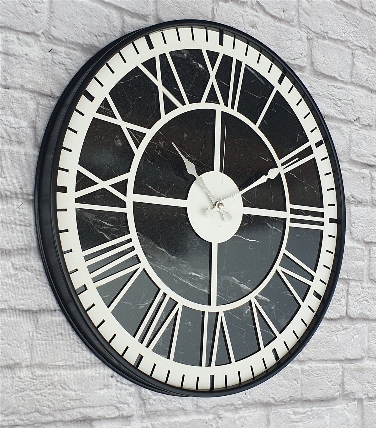 Markakanvas Siyah Metal Kasalı Mermer Desenli  Duvar Saati  ( Çap 50 cm -Çap 80 cm )