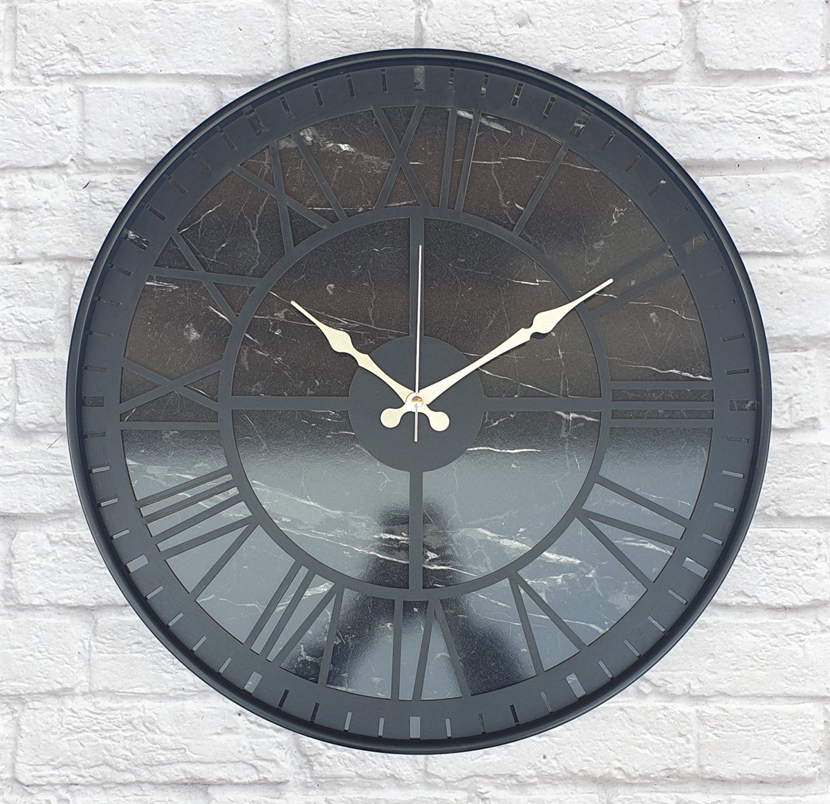 Markakanvas Siyah Metal Kasalı Mermer Desenli  Duvar Saati  ( Çap 50 cm -Çap 80 cm )
