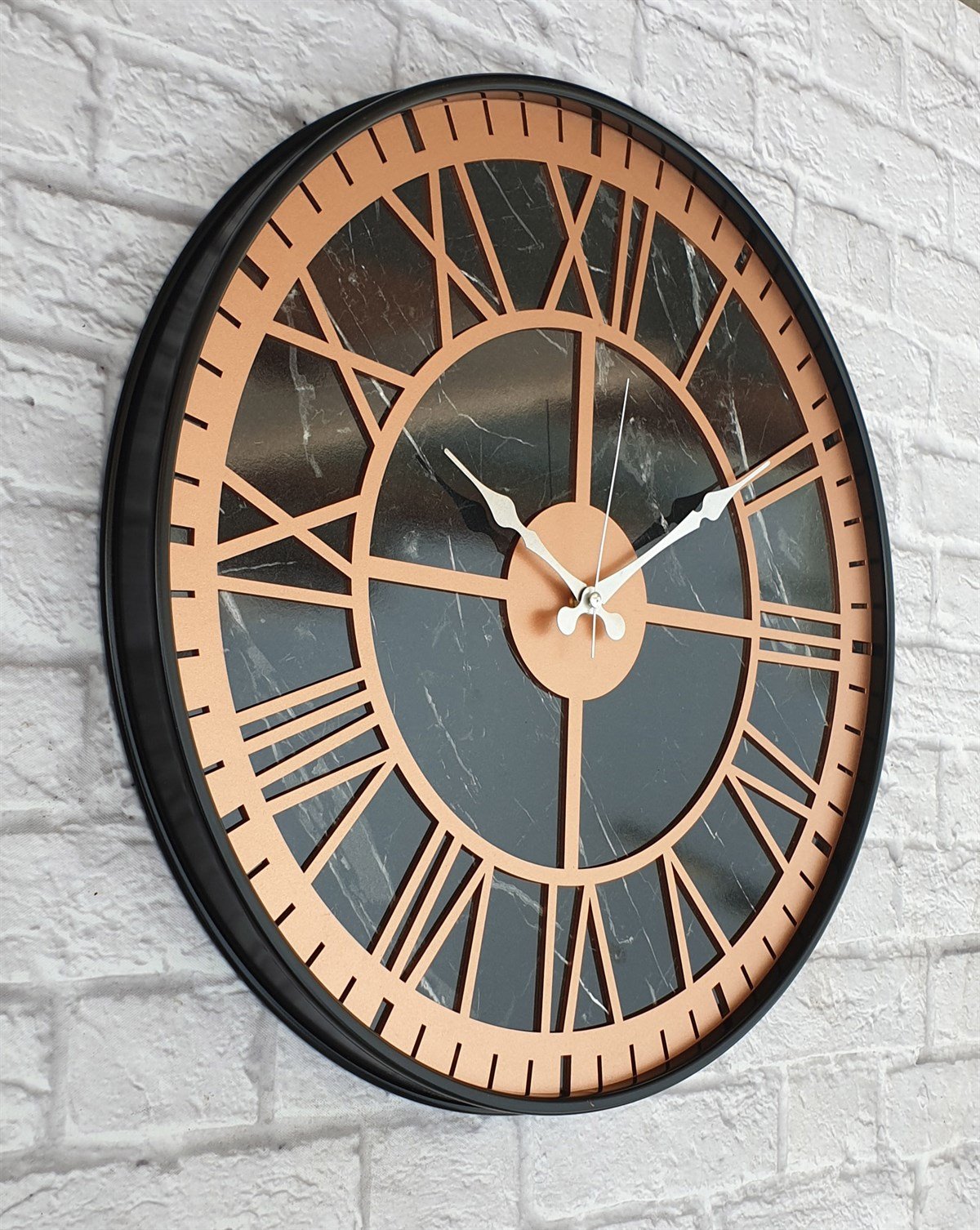 Markakanvas Siyah Metal Kasalı Mermer Desenli  Duvar Saati  ( Çap 50 cm -Çap 80 cm )