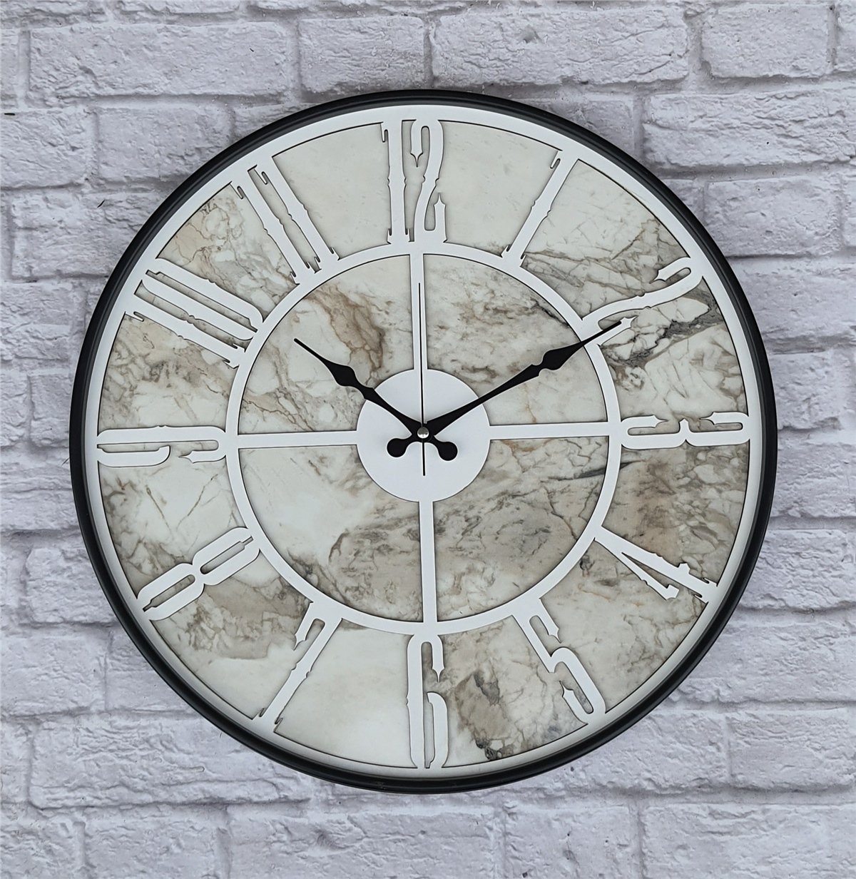 Markakanvas Siyah Metal Kasalı Mermer Desenli  Duvar Saati  ( Çap 50 cm -Çap 80 cm )