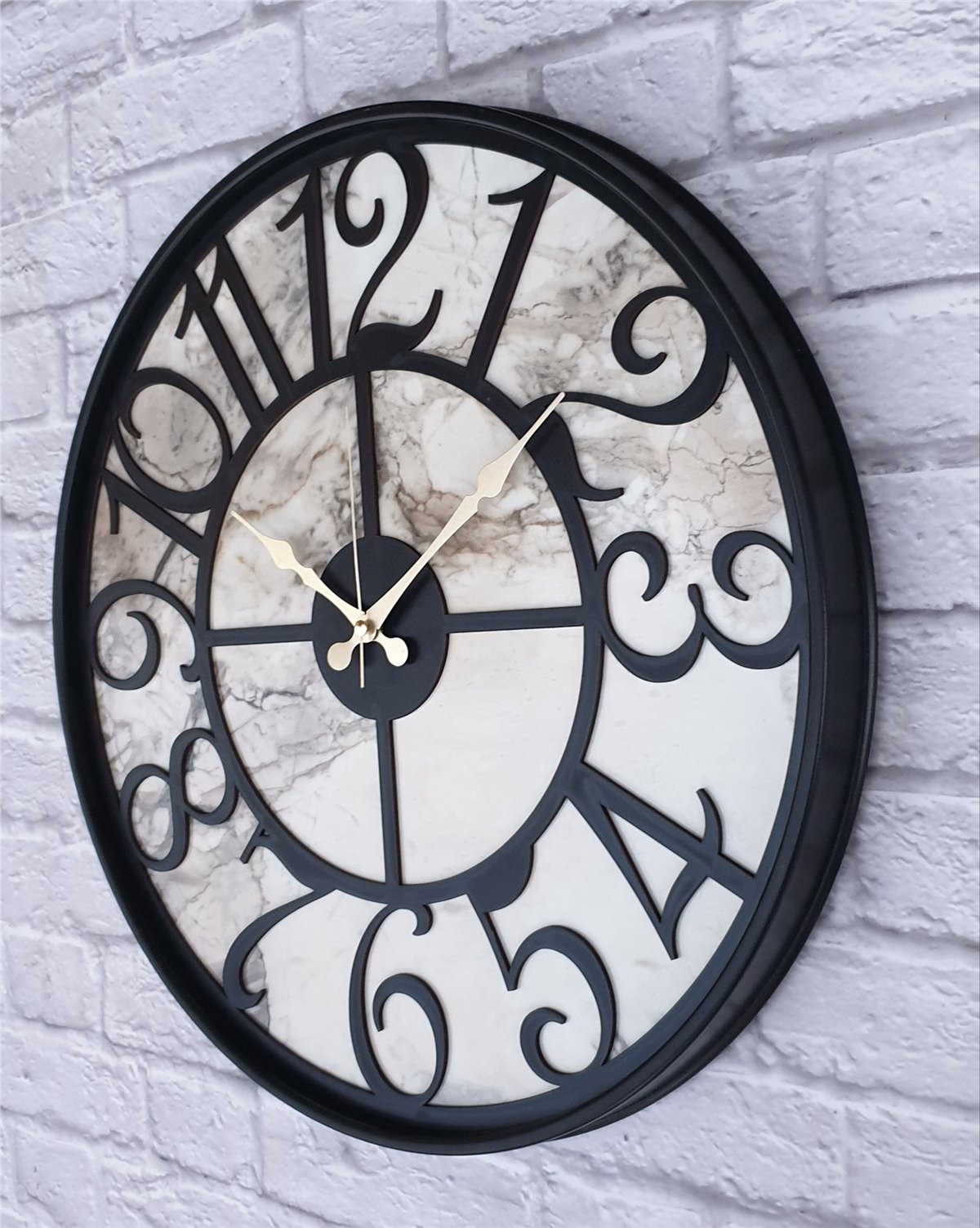 Markakanvas Siyah Metal Kasalı Mermer Desenli  Duvar Saati  ( Çap 50 cm -Çap 80 cm )
