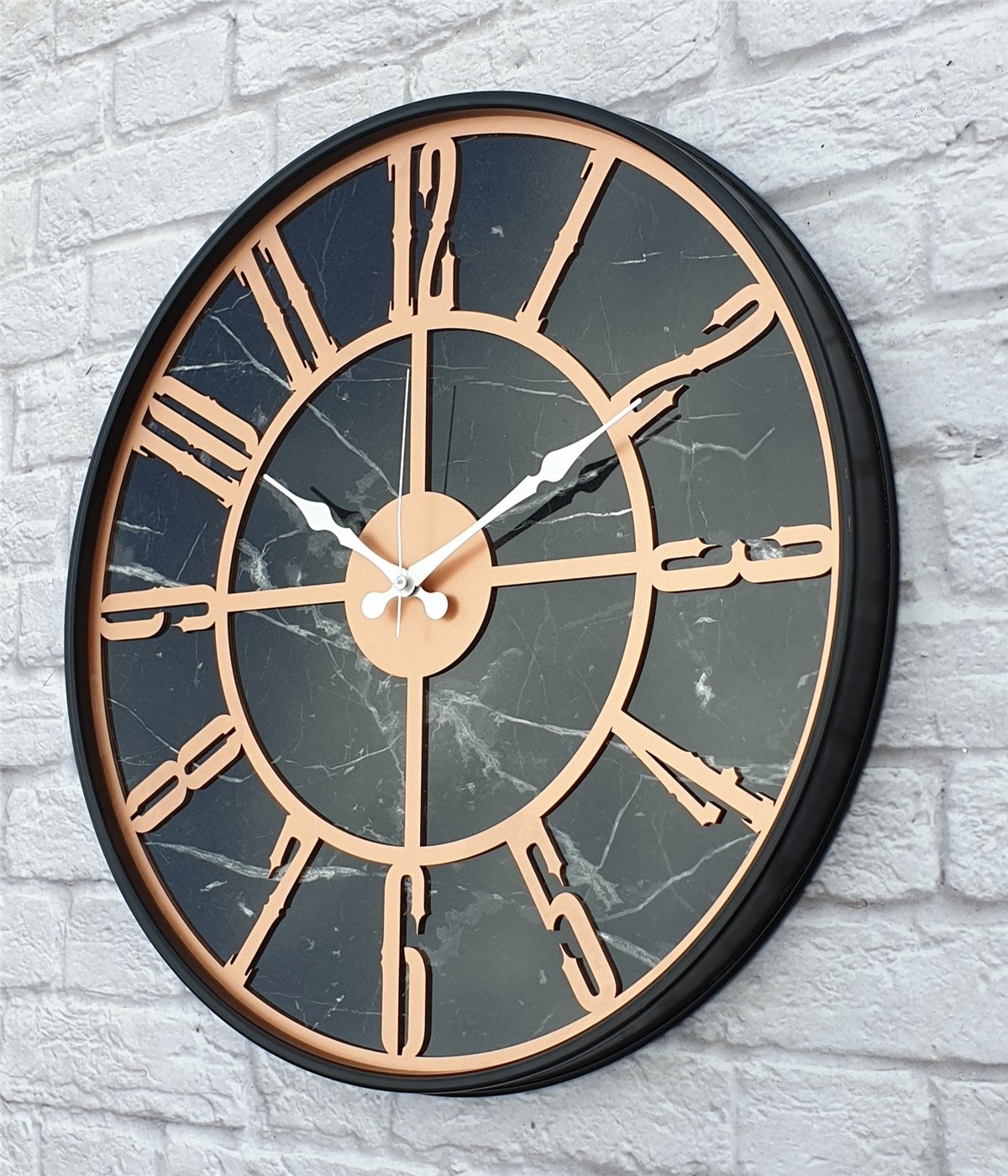 Markakanvas Siyah Metal Kasalı Mermer Desenli  Duvar Saati  ( Çap 50 cm -Çap 80 cm )
