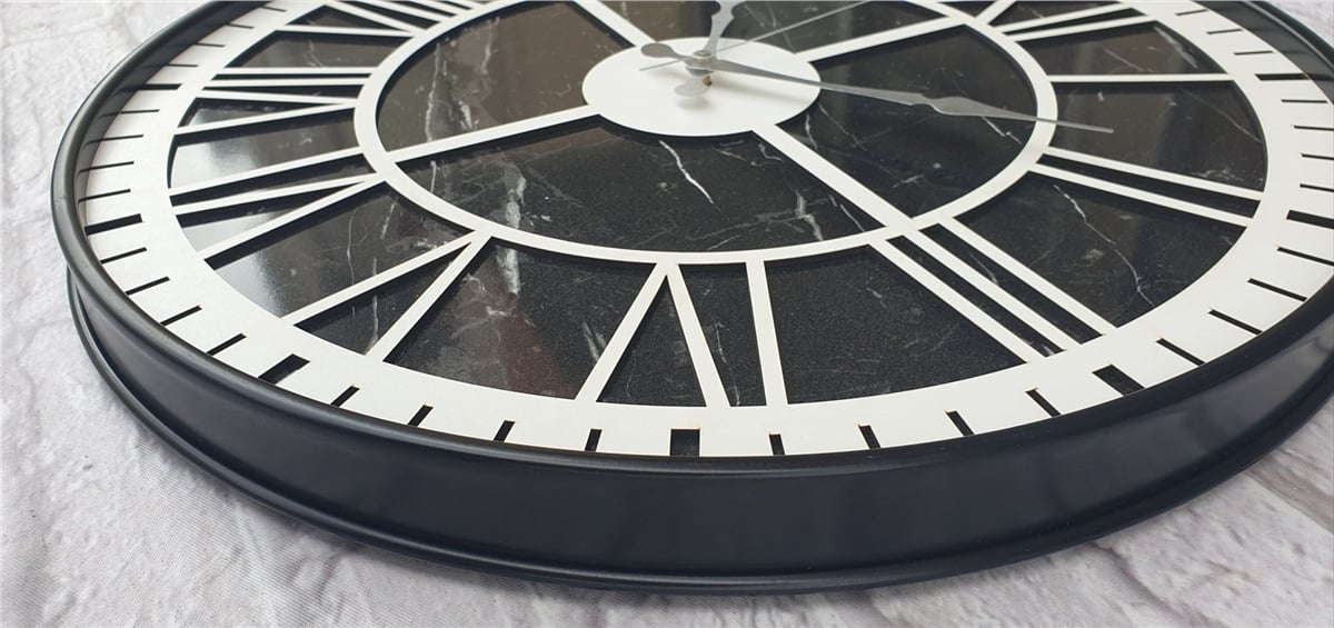 Markakanvas Siyah Metal Kasalı Mermer Desenli  Duvar Saati  ( Çap 50 cm -Çap 80 cm )