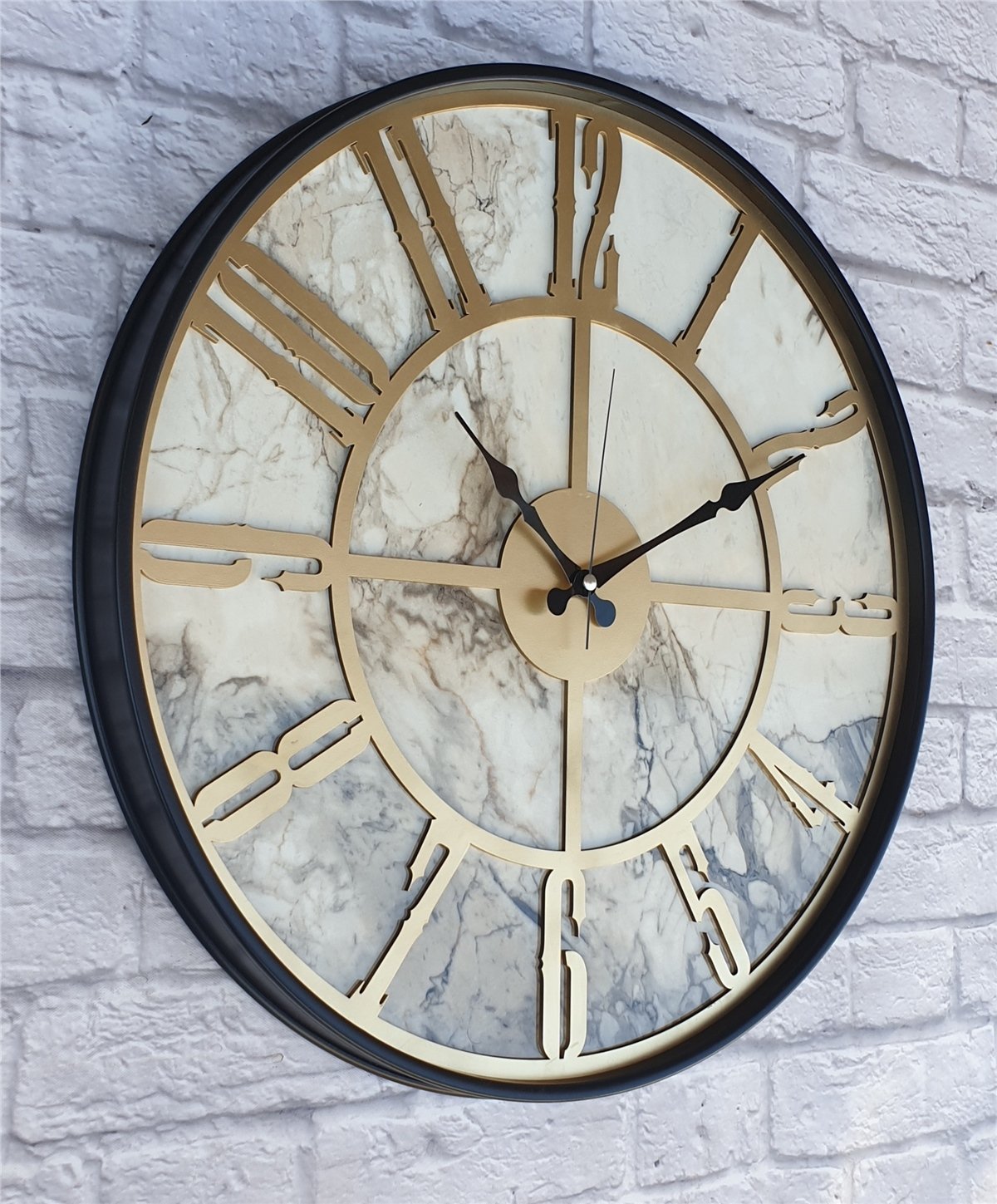Markakanvas Siyah Metal Kasalı Mermer Desenli  Duvar Saati  ( Çap 50 cm -Çap 80 cm )
