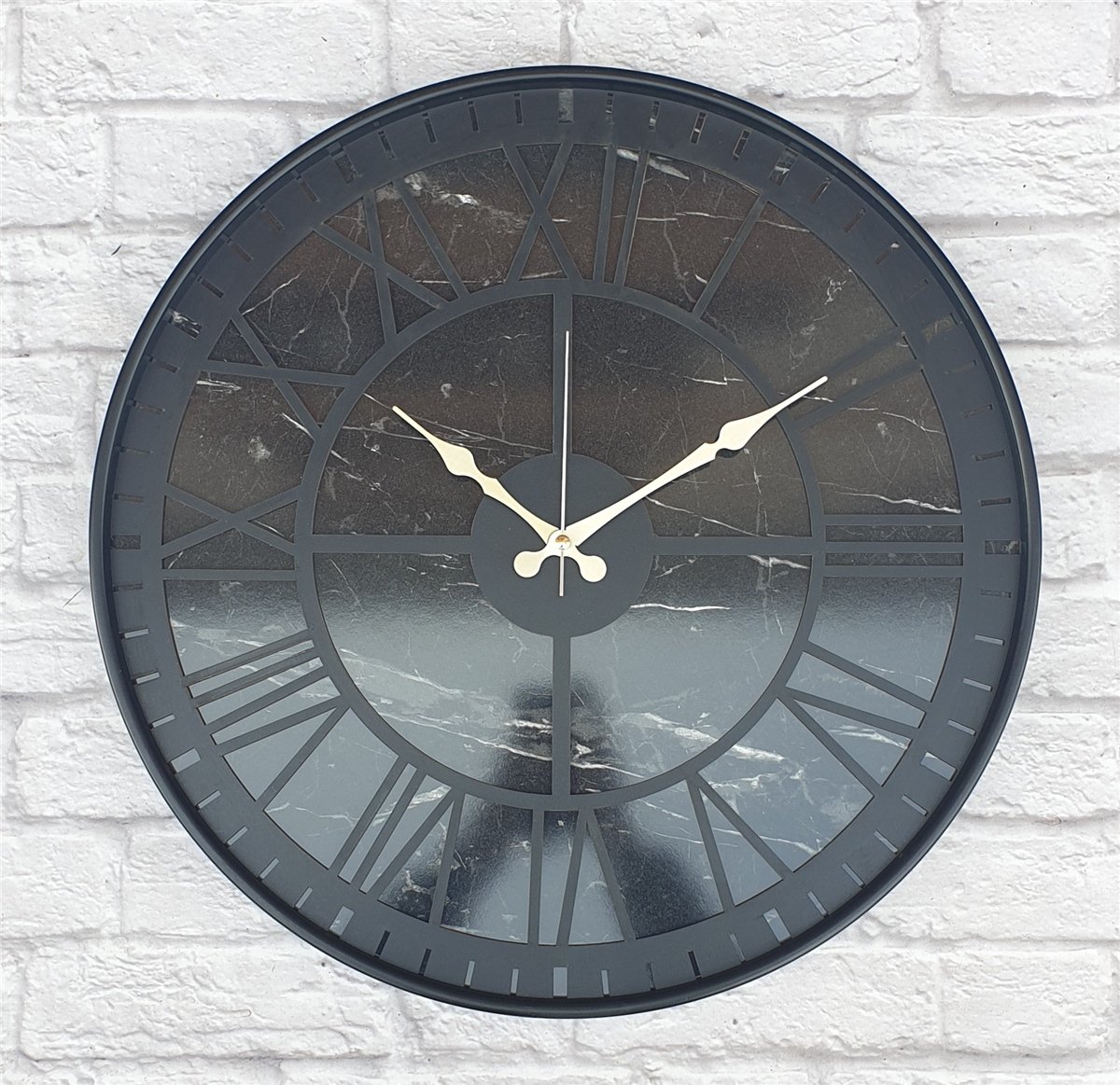 Markakanvas Siyah Metal Kasalı Mermer Desenli  Duvar Saati  ( Çap 50 cm -Çap 80 cm )