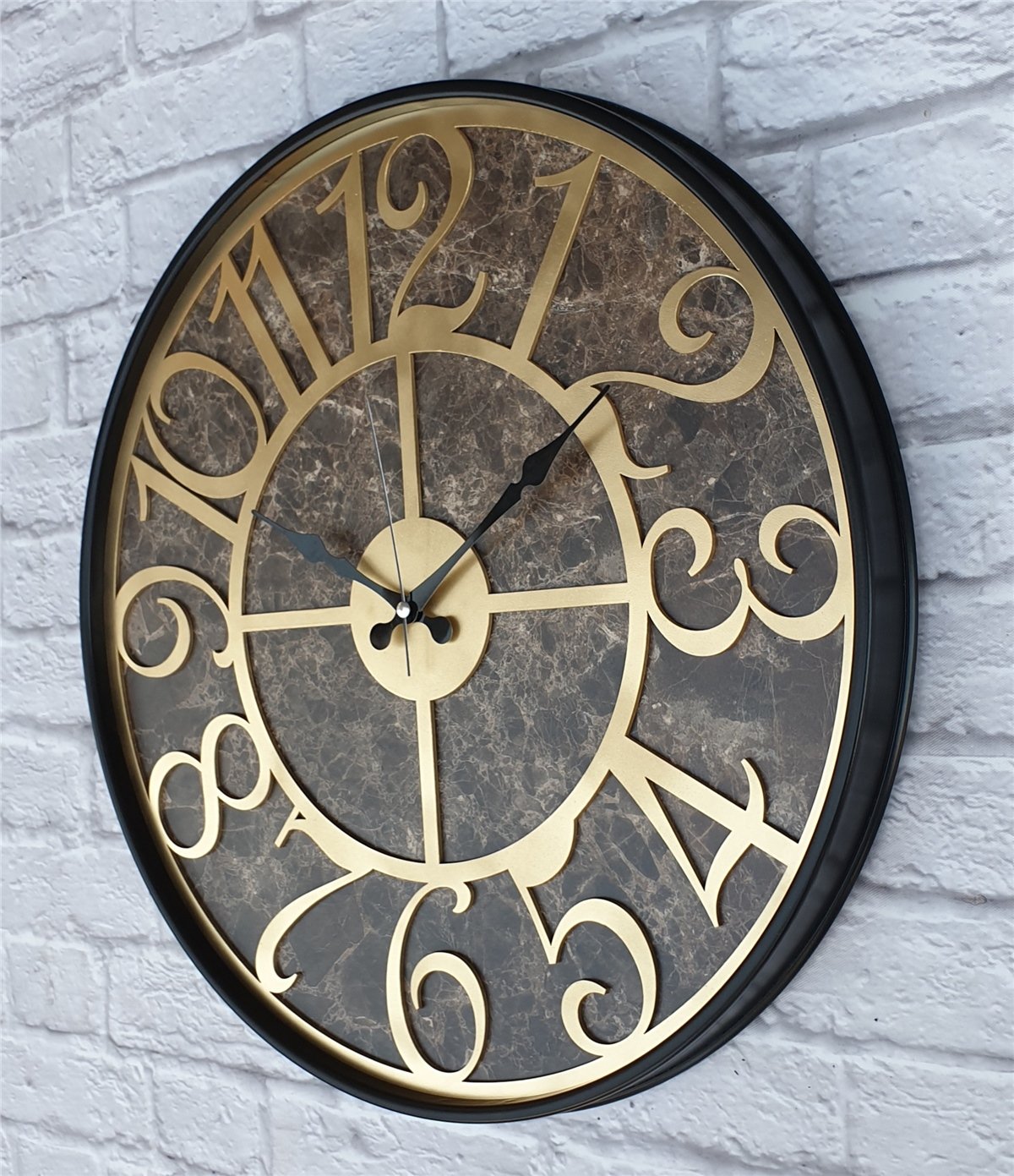 Markakanvas Siyah Metal Kasalı Mermer Desenli  Duvar Saati  ( Çap 50 cm -Çap 80 cm )