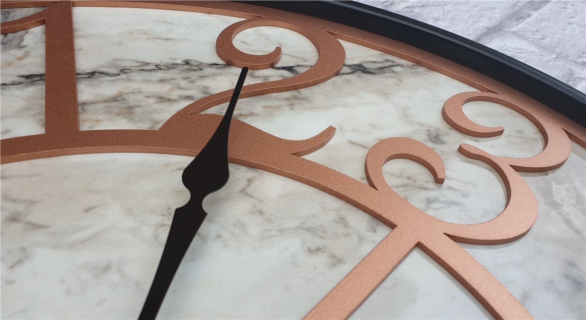 Markakanvas Siyah Metal Kasalı Mermer Desenli  Duvar Saati  ( Çap 50 cm -Çap 80 cm )