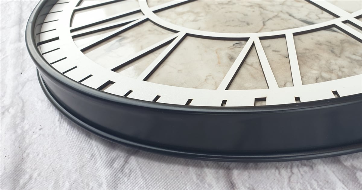 Markakanvas Siyah Metal Kasalı Mermer Desenli  Duvar Saati  ( Çap 50 cm -Çap 80 cm )
