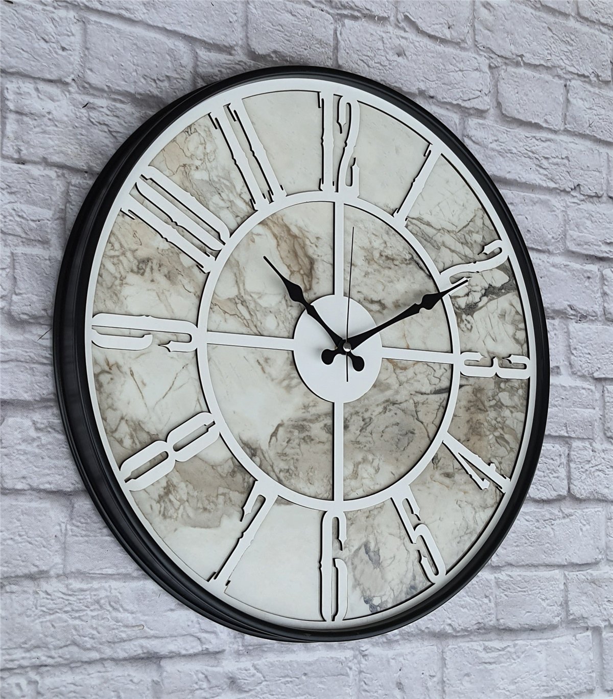 Markakanvas Siyah Metal Kasalı Mermer Desenli  Duvar Saati  ( Çap 50 cm -Çap 80 cm )
