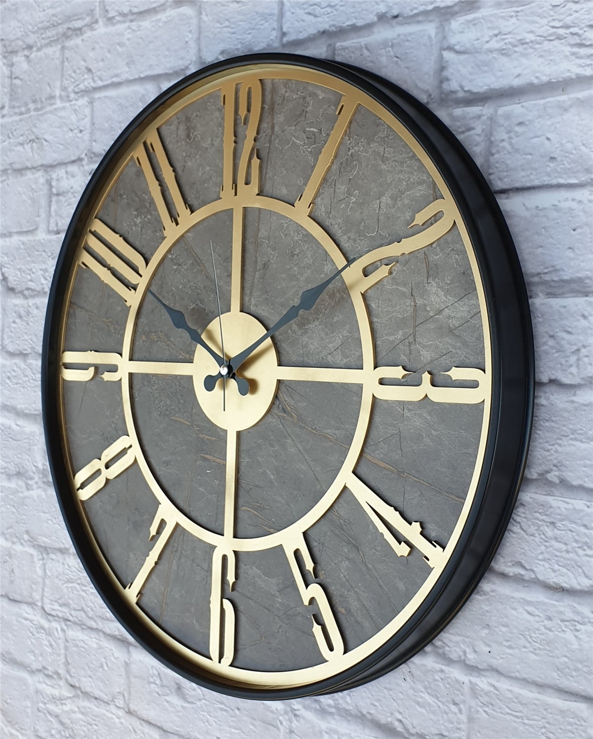 Markakanvas Siyah Metal Kasalı Mermer Desenli  Duvar Saati  ( Çap 50 cm -Çap 80 cm )