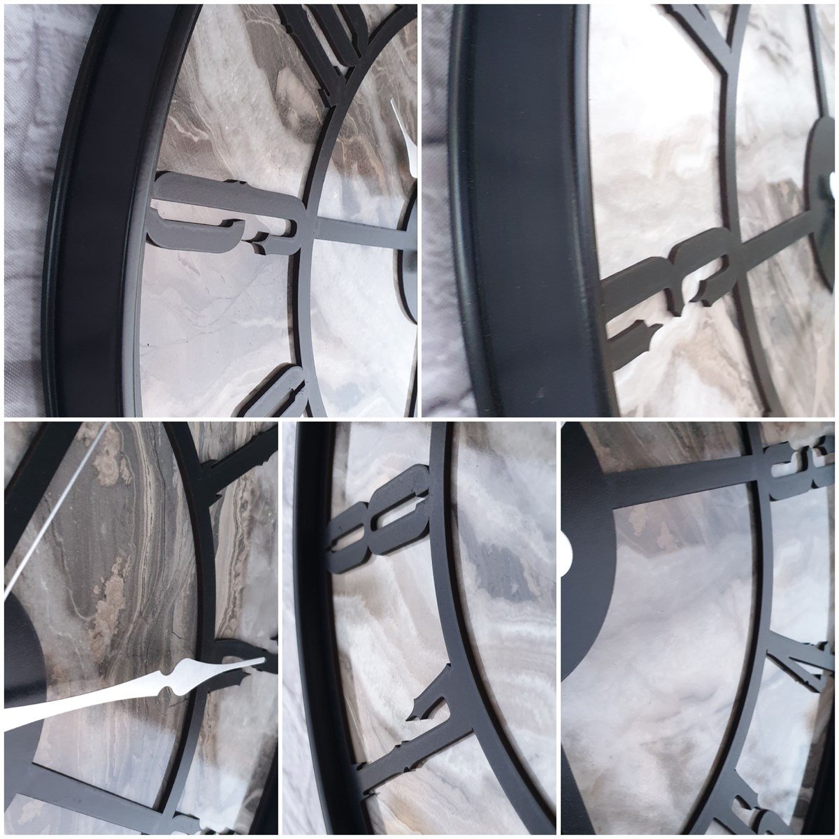 Markakanvas Siyah Metal Kasalı Mermer Desenli  Duvar Saati  ( Çap 50 cm -Çap 80 cm )