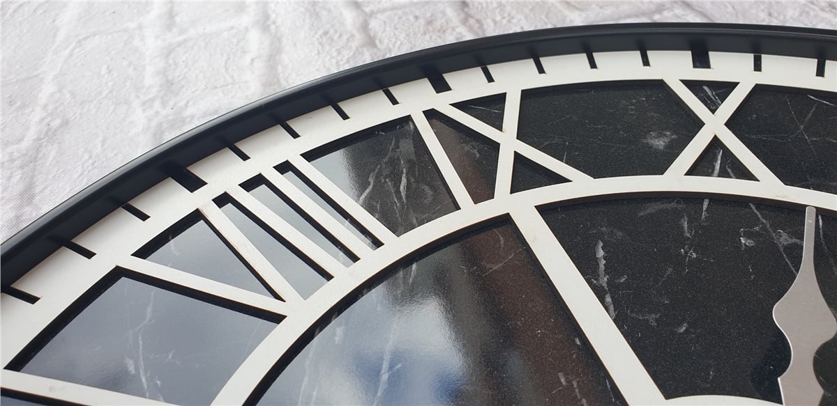 Markakanvas Siyah Metal Kasalı Mermer Desenli  Duvar Saati  ( Çap 50 cm -Çap 80 cm )