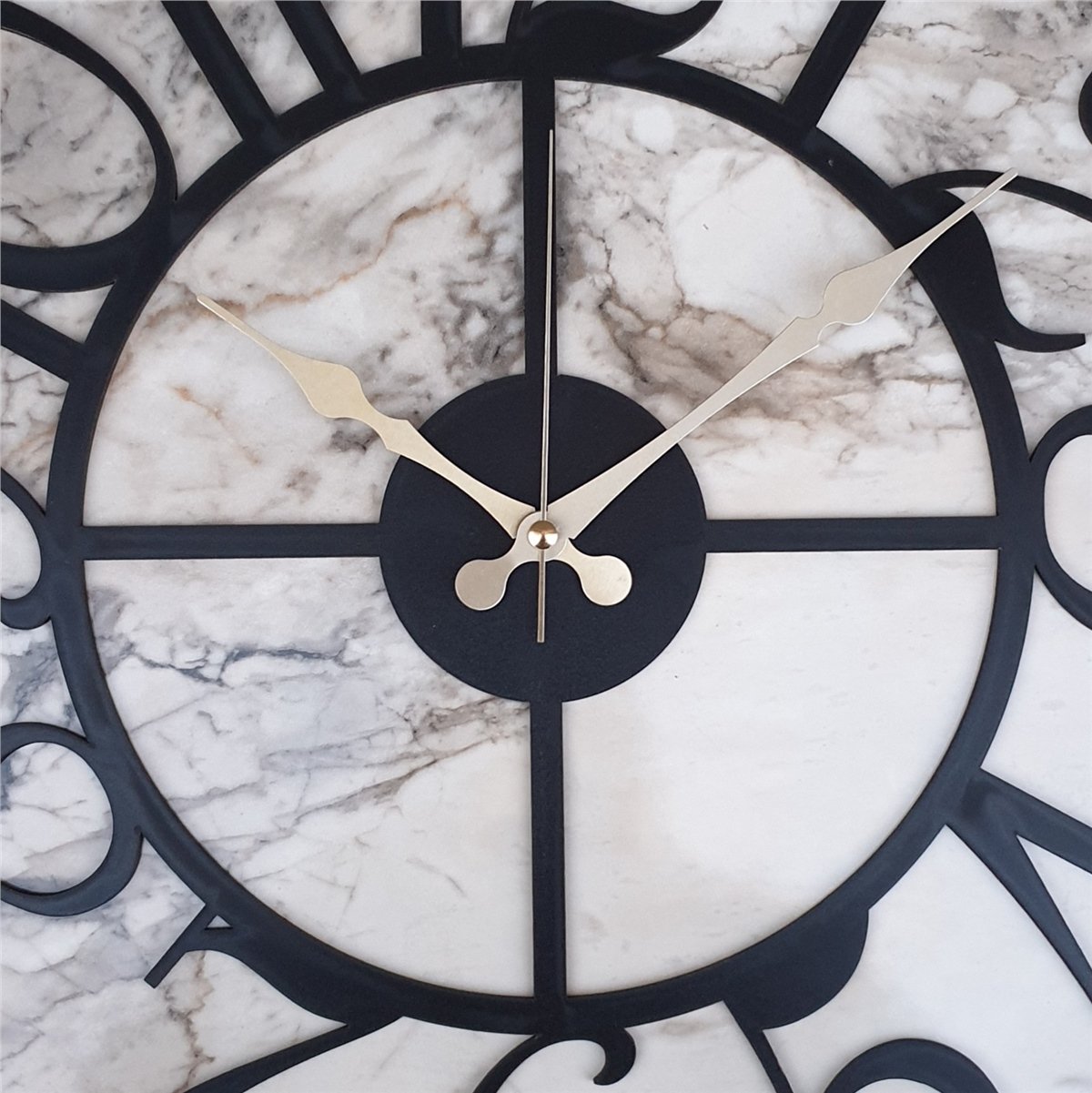 Markakanvas Siyah Metal Kasalı Mermer Desenli  Duvar Saati  ( Çap 50 cm -Çap 80 cm )