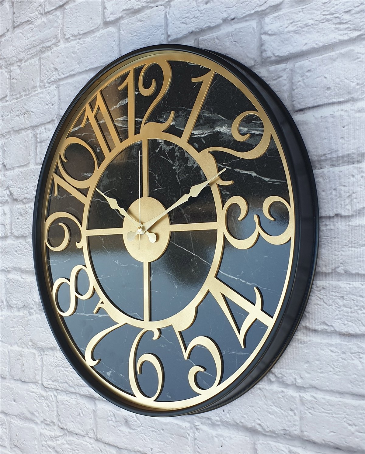 Markakanvas Siyah Metal Kasalı Mermer Desenli  Duvar Saati  ( Çap 50 cm -Çap 80 cm )