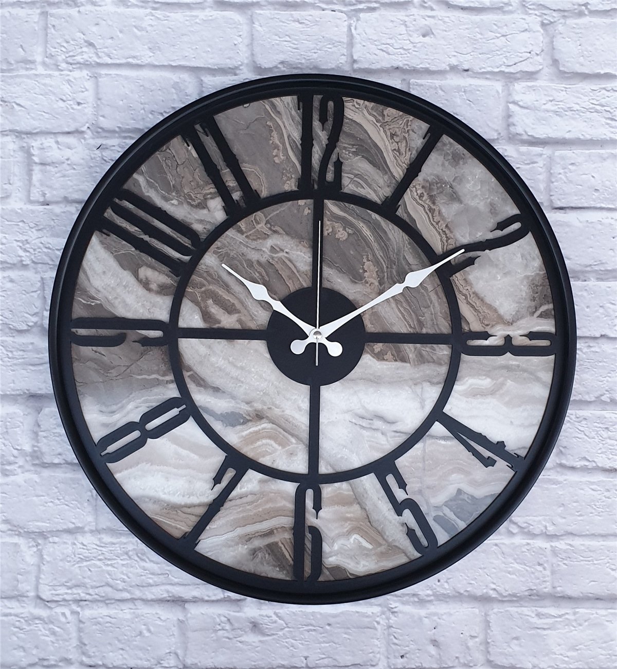 Markakanvas Siyah Metal Kasalı Mermer Desenli  Duvar Saati  ( Çap 50 cm -Çap 80 cm )