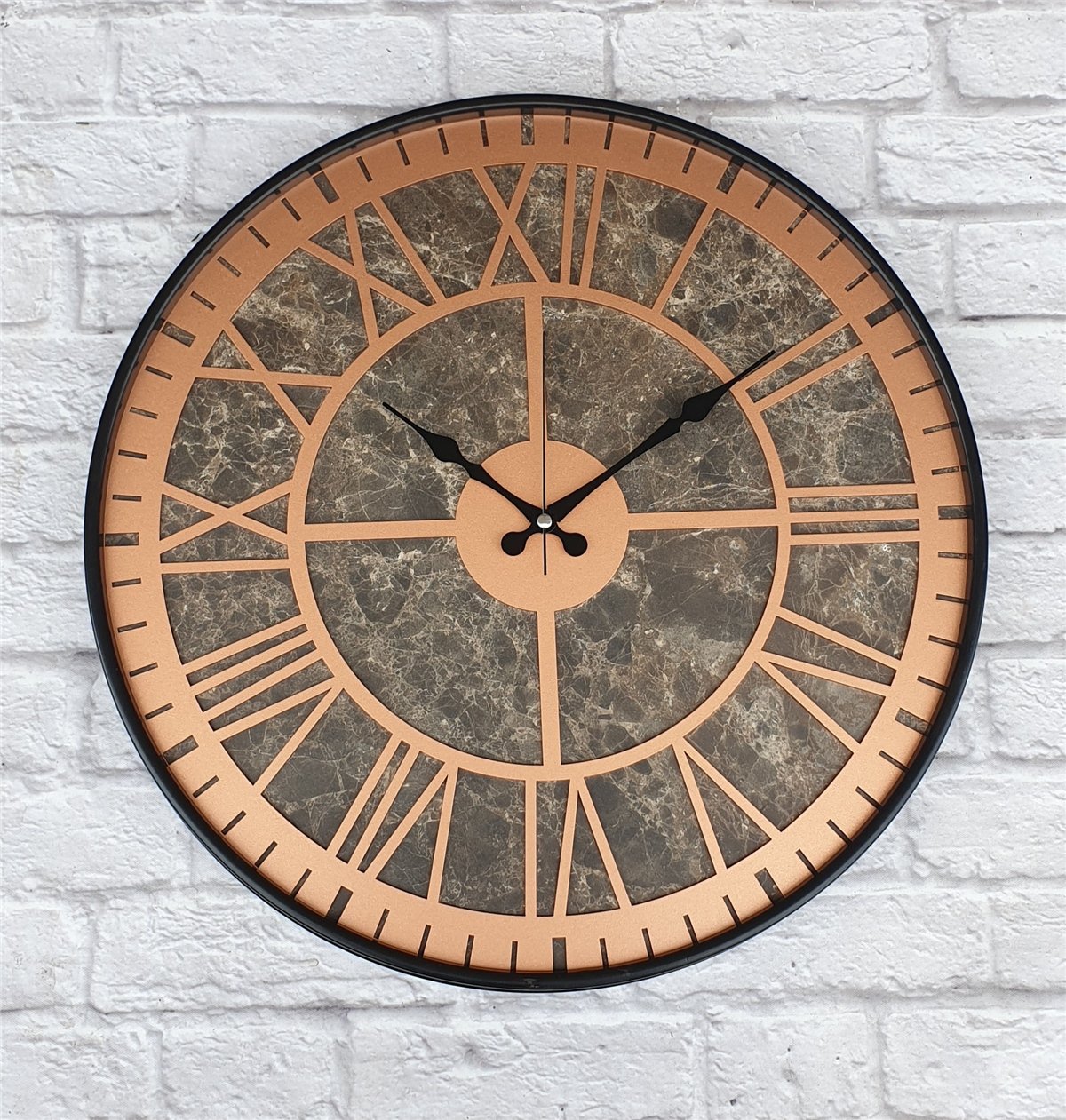Markakanvas Siyah Metal Kasalı Mermer Desenli  Duvar Saati  ( Çap 50 cm -Çap 80 cm )