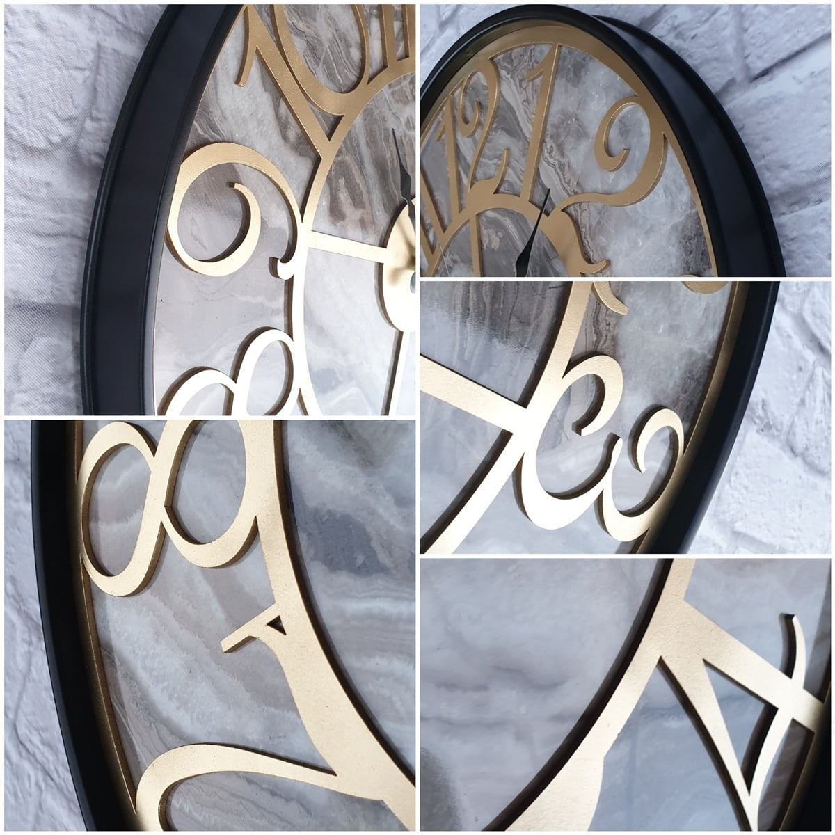 Markakanvas Siyah Metal Kasalı Mermer Desenli  Duvar Saati  ( Çap 50 cm -Çap 80 cm )