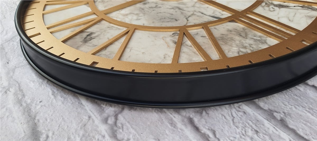 Markakanvas Siyah Metal Kasalı Mermer Desenli  Duvar Saati  ( Çap 50 cm -Çap 80 cm )