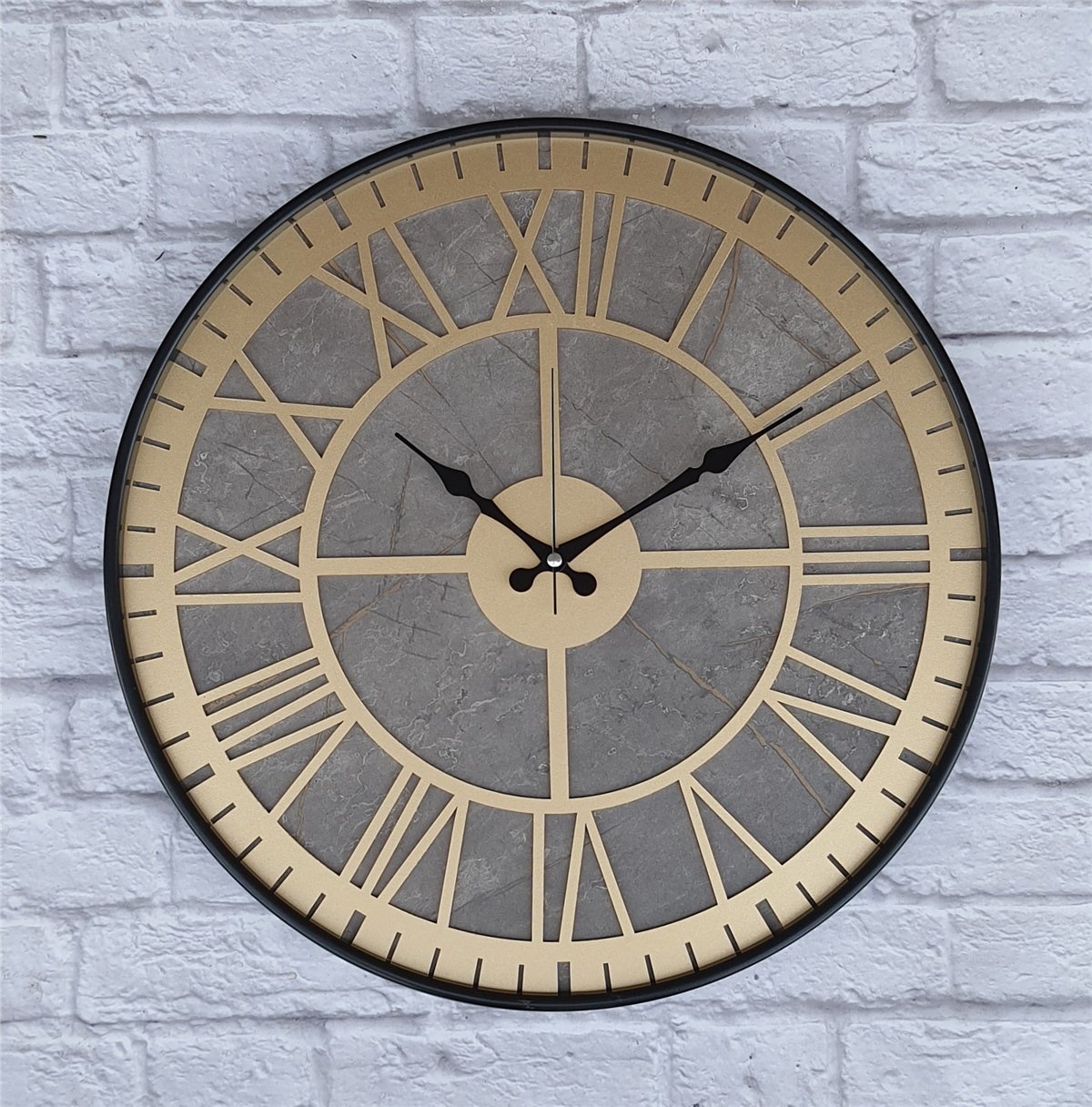 Markakanvas Siyah Metal Kasalı Mermer Desenli  Duvar Saati  ( Çap 50 cm -Çap 80 cm )