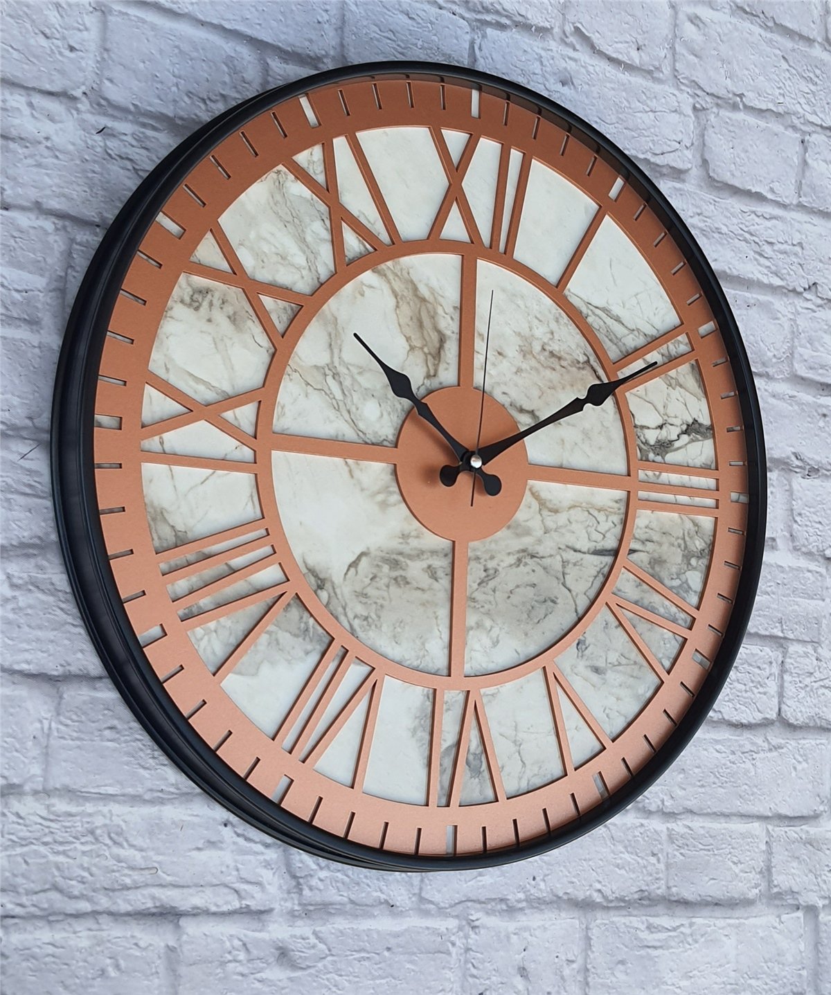 Markakanvas Siyah Metal Kasalı Mermer Desenli  Duvar Saati  ( Çap 50 cm -Çap 80 cm )