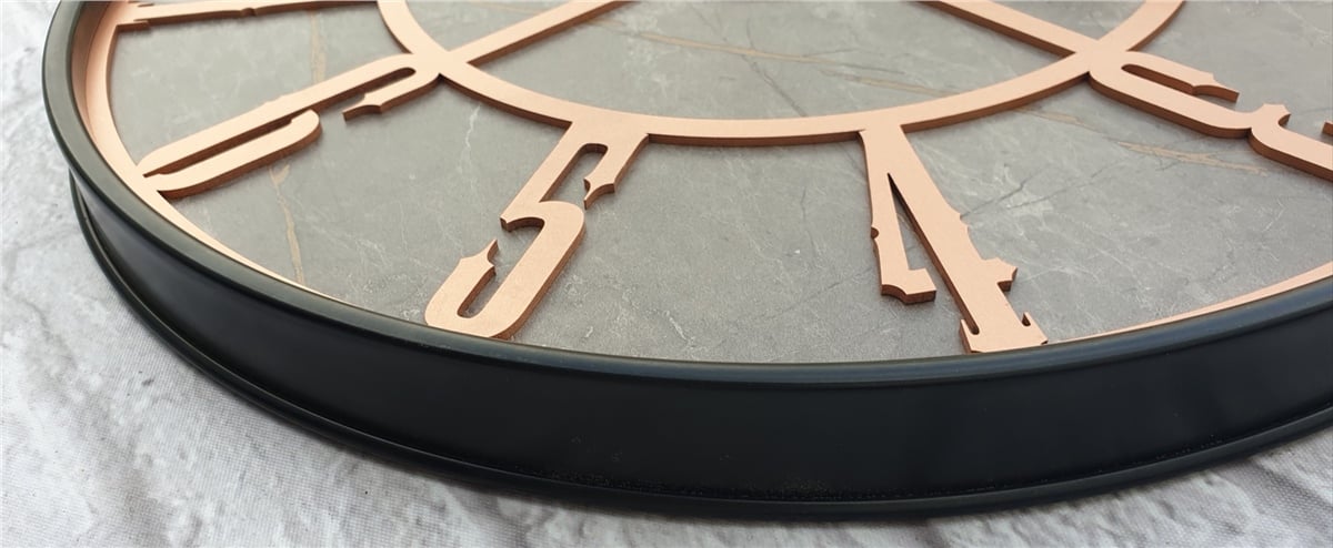 Markakanvas Siyah Metal Kasalı Mermer Desenli  Duvar Saati  ( Çap 50 cm -Çap 80 cm )