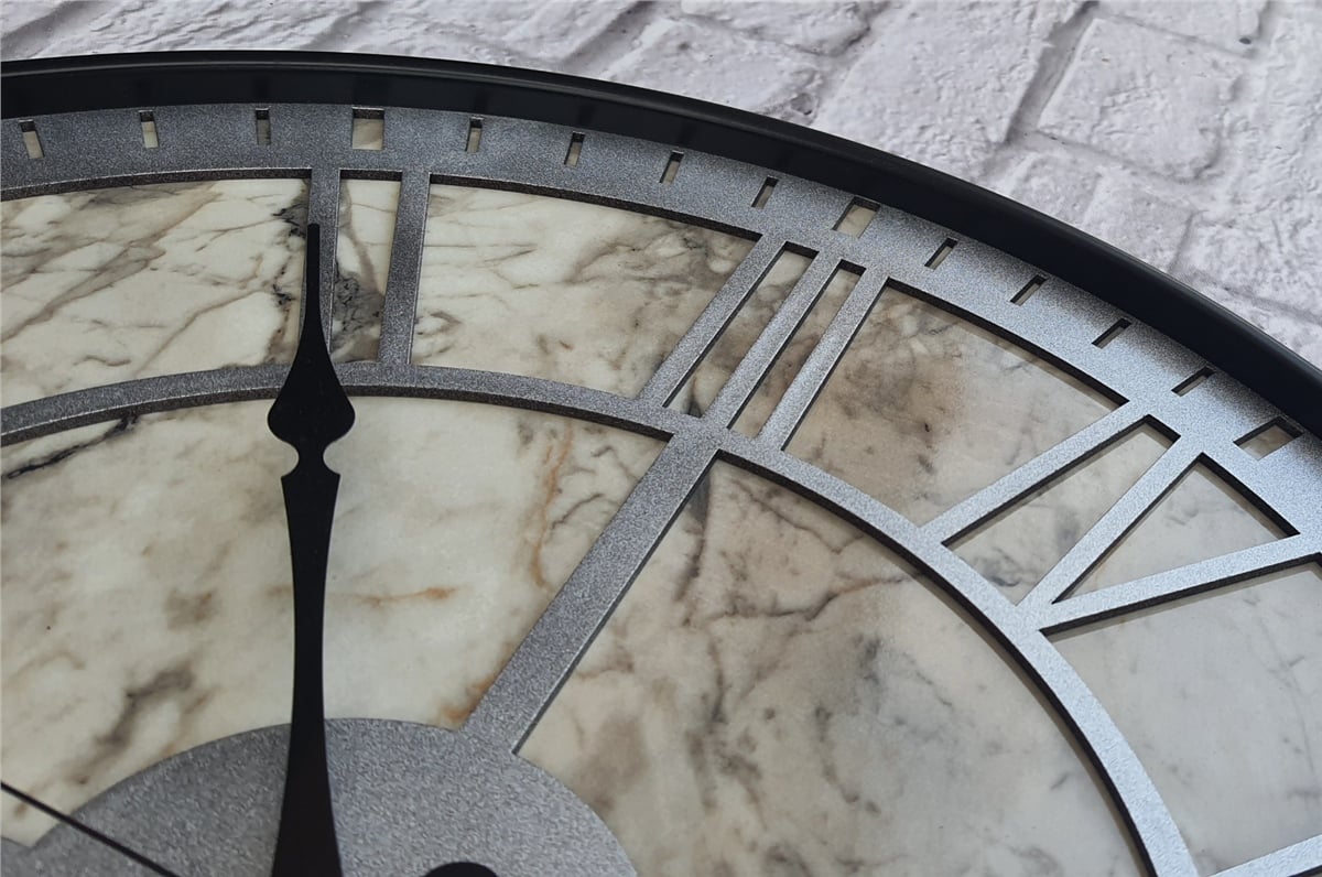 Markakanvas Siyah Metal Kasalı Mermer Desenli  Duvar Saati  ( Çap 50 cm -Çap 80 cm )
