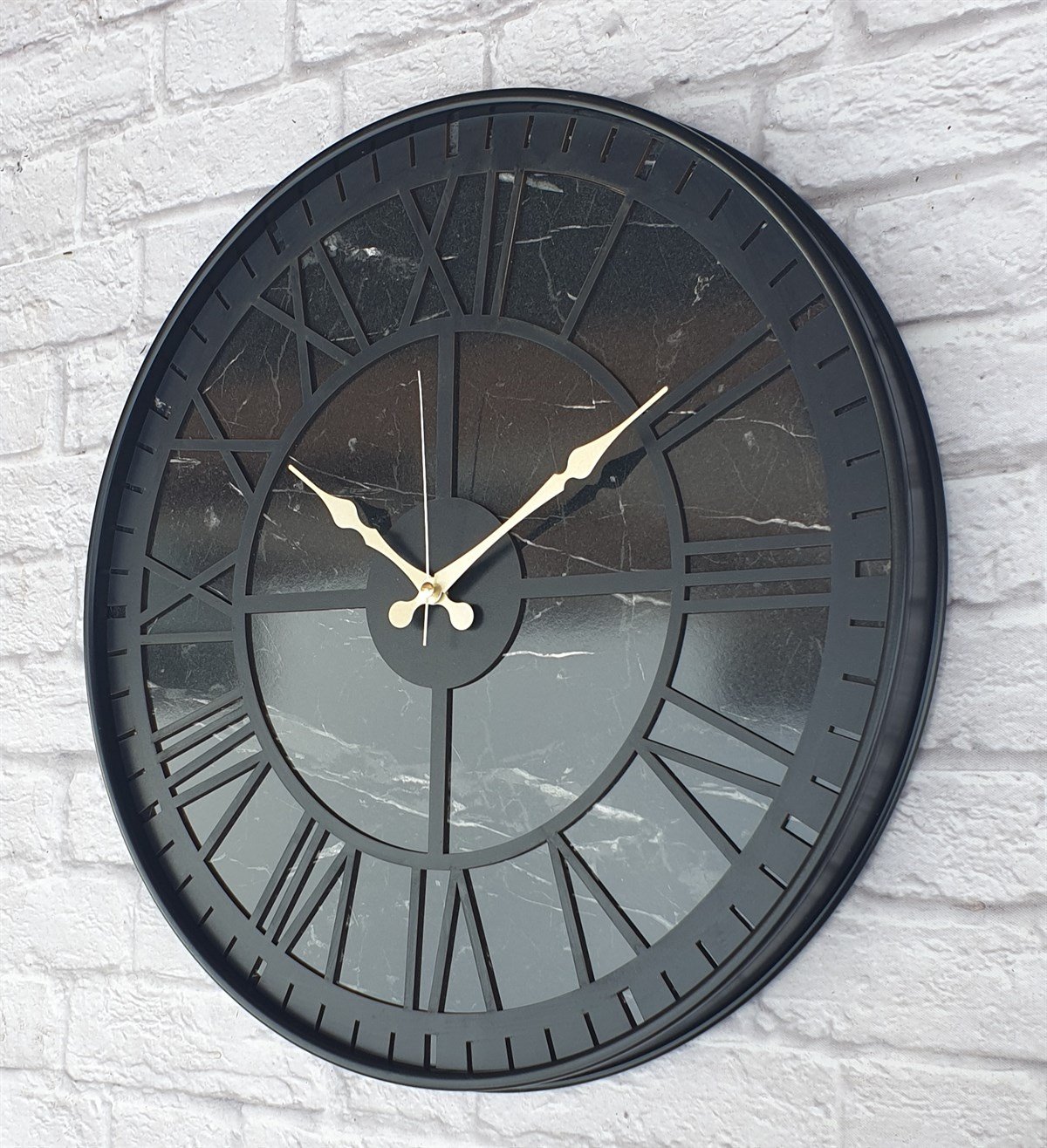 Markakanvas Siyah Metal Kasalı Mermer Desenli  Duvar Saati  ( Çap 50 cm -Çap 80 cm )