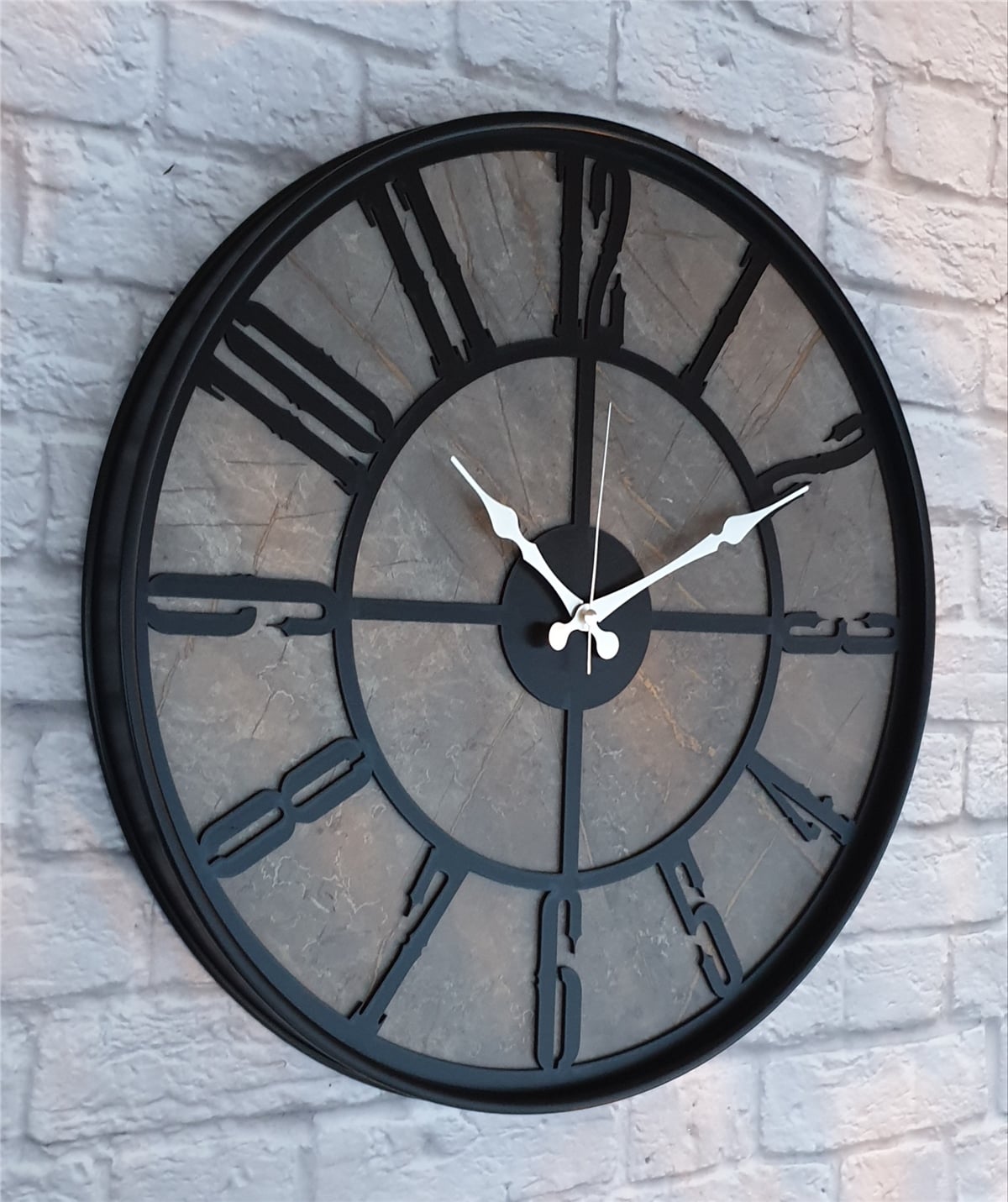 Markakanvas Siyah Metal Kasalı Mermer Desenli  Duvar Saati  ( Çap 50 cm -Çap 80 cm )