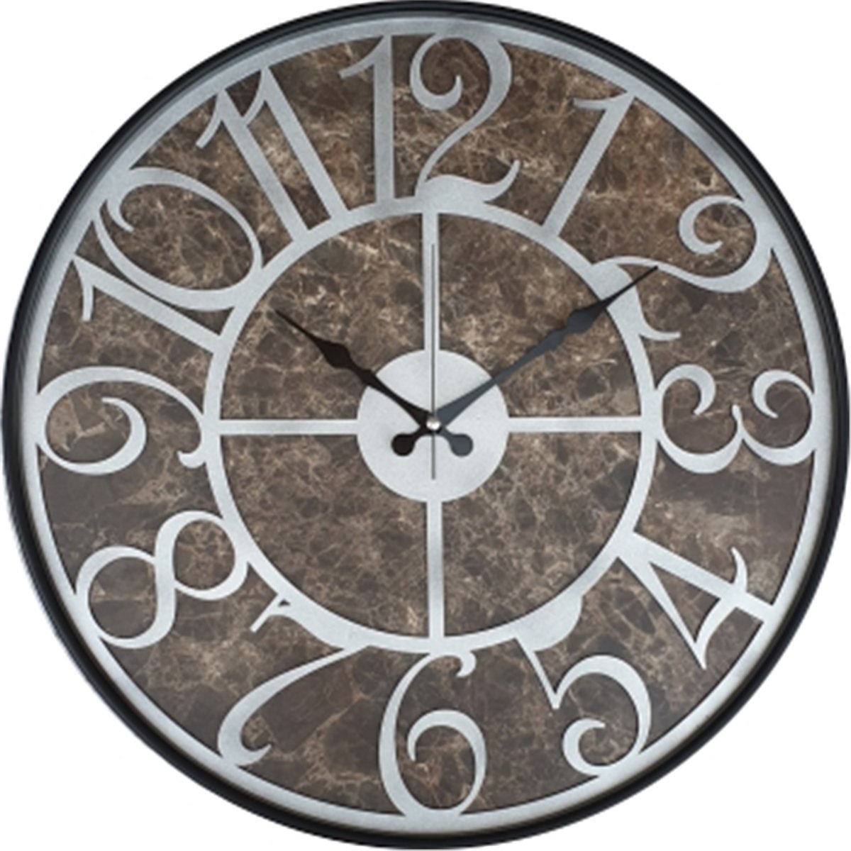 Markakanvas Siyah Metal Kasalı Mermer Desenli  Duvar Saati  ( Çap 50 cm -Çap 80 cm )