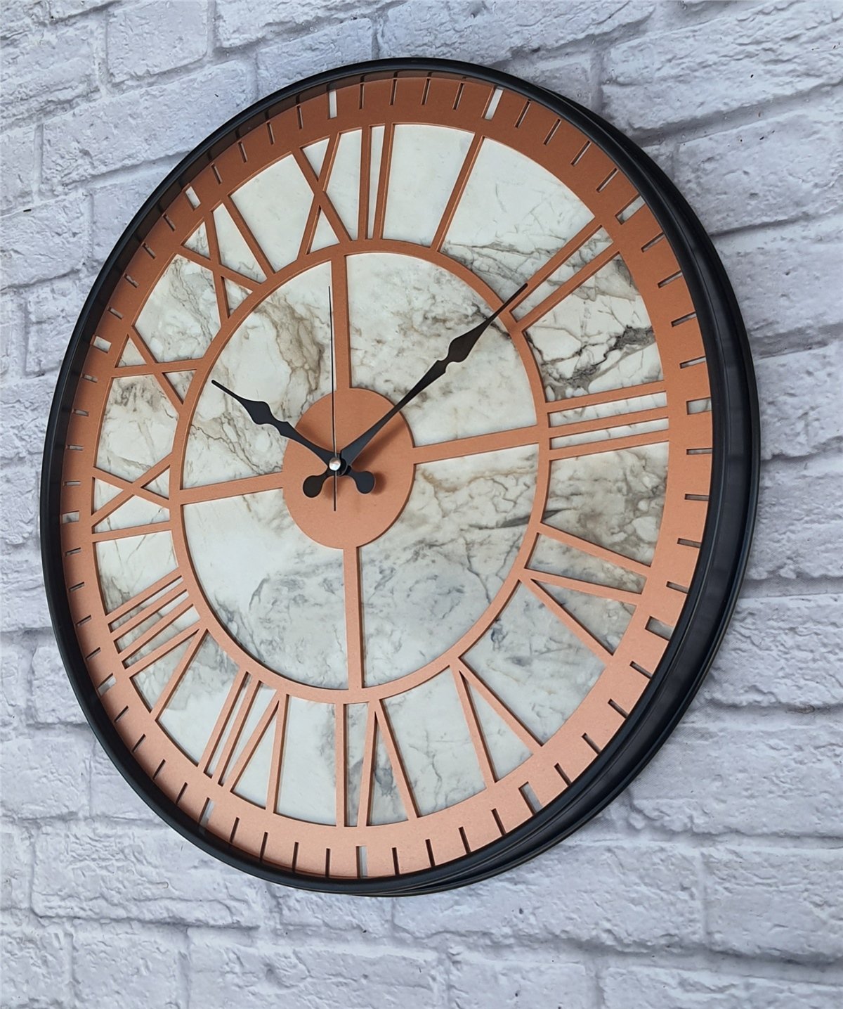 Markakanvas Siyah Metal Kasalı Mermer Desenli  Duvar Saati  ( Çap 50 cm -Çap 80 cm )