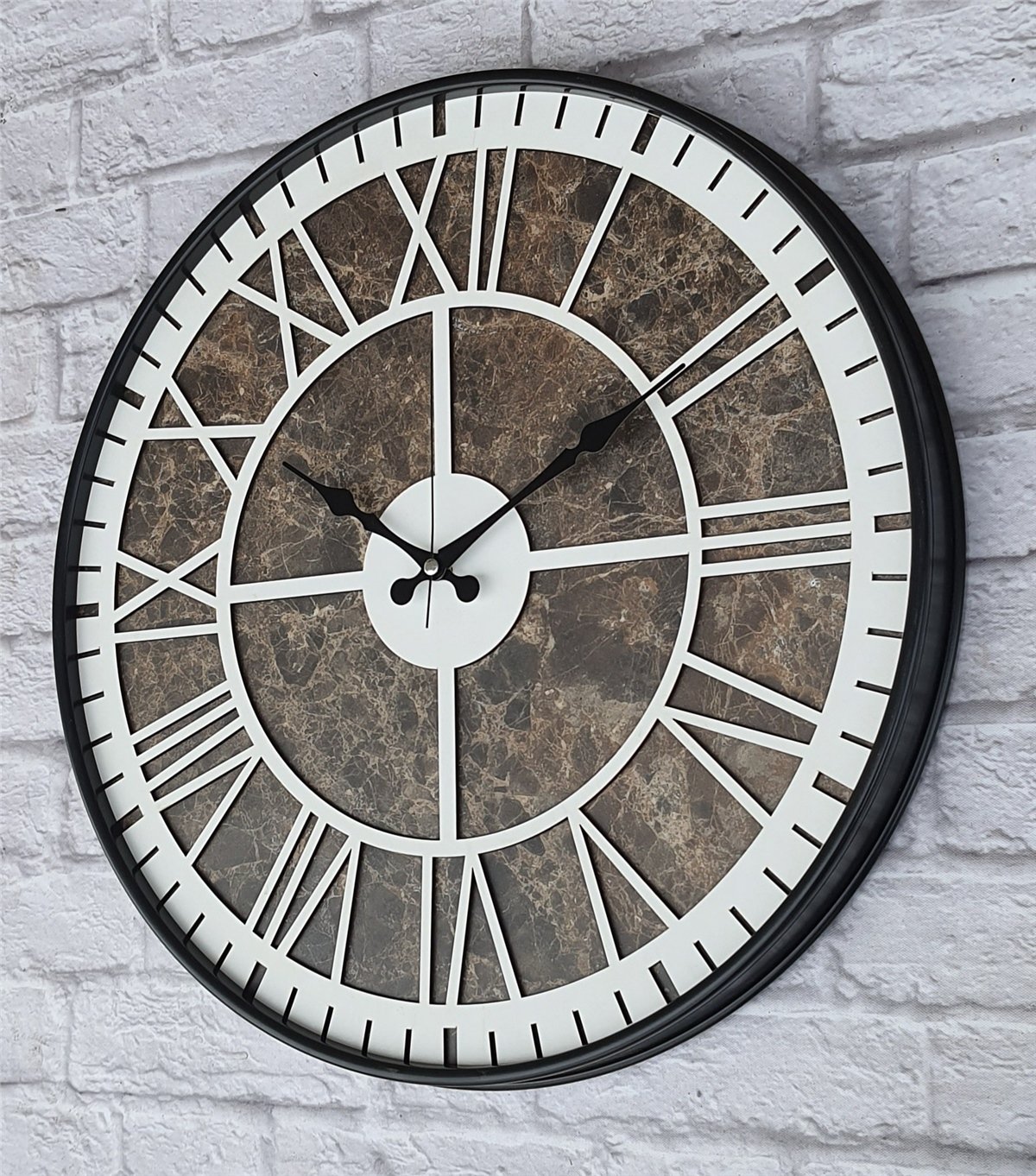 Markakanvas Siyah Metal Kasalı Mermer Desenli  Duvar Saati  ( Çap 50 cm -Çap 80 cm )