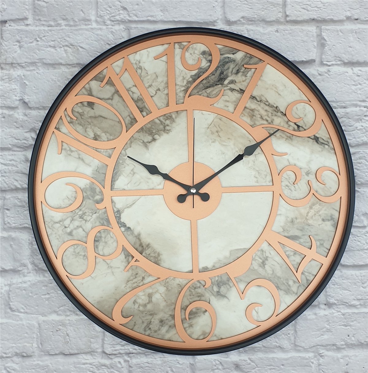 Markakanvas Siyah Metal Kasalı Mermer Desenli  Duvar Saati  ( Çap 50 cm -Çap 80 cm )