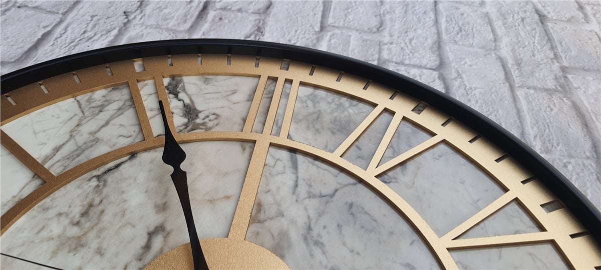 Markakanvas Siyah Metal Kasalı Mermer Desenli  Duvar Saati  ( Çap 50 cm -Çap 80 cm )