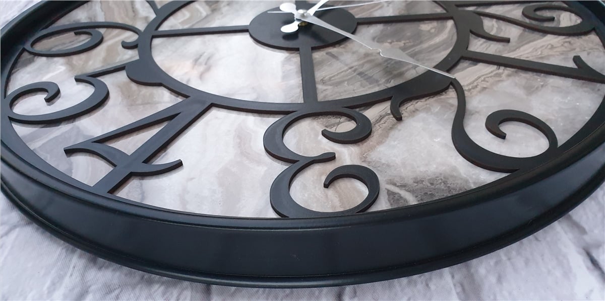 Markakanvas Siyah Metal Kasalı Mermer Desenli  Duvar Saati  ( Çap 50 cm -Çap 80 cm )