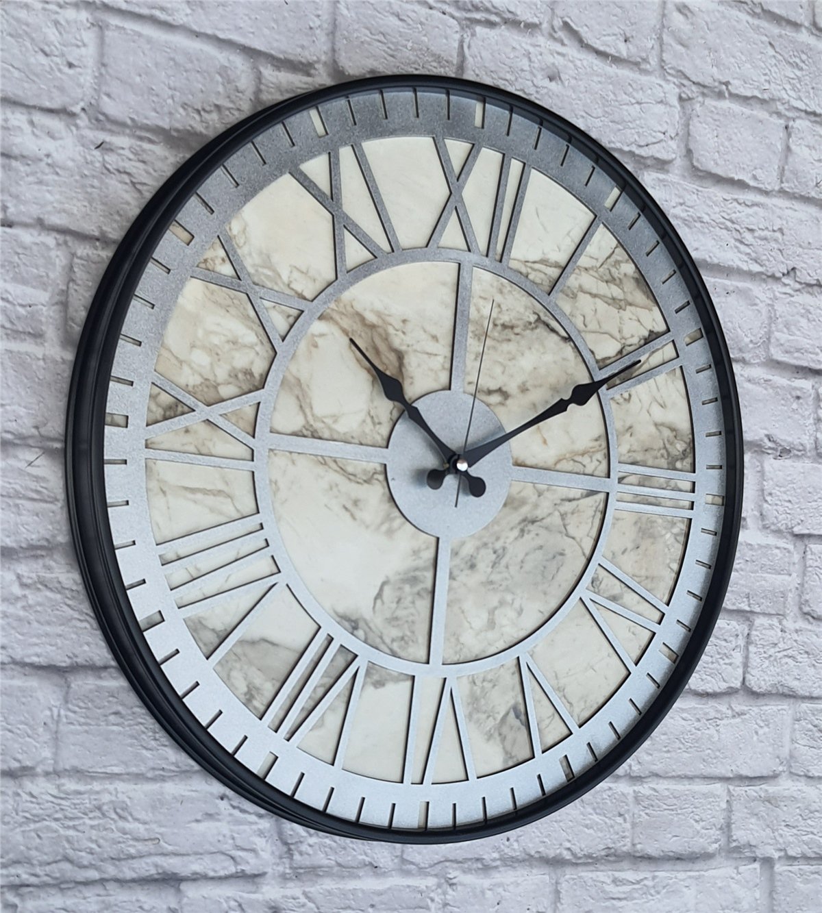 Markakanvas Siyah Metal Kasalı Mermer Desenli  Duvar Saati  ( Çap 50 cm -Çap 80 cm )