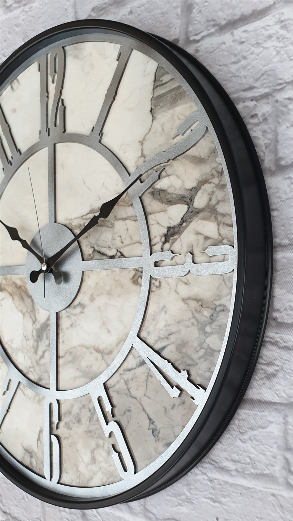 Markakanvas Siyah Metal Kasalı Mermer Desenli  Duvar Saati  ( Çap 50 cm -Çap 80 cm )